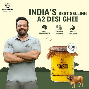 Rosier Foods A2 Gir Cow Desi Ghee – 100% Grass-Fed Bilona Method – Boosts Digestion, Gut, & Joint Health 500 ML