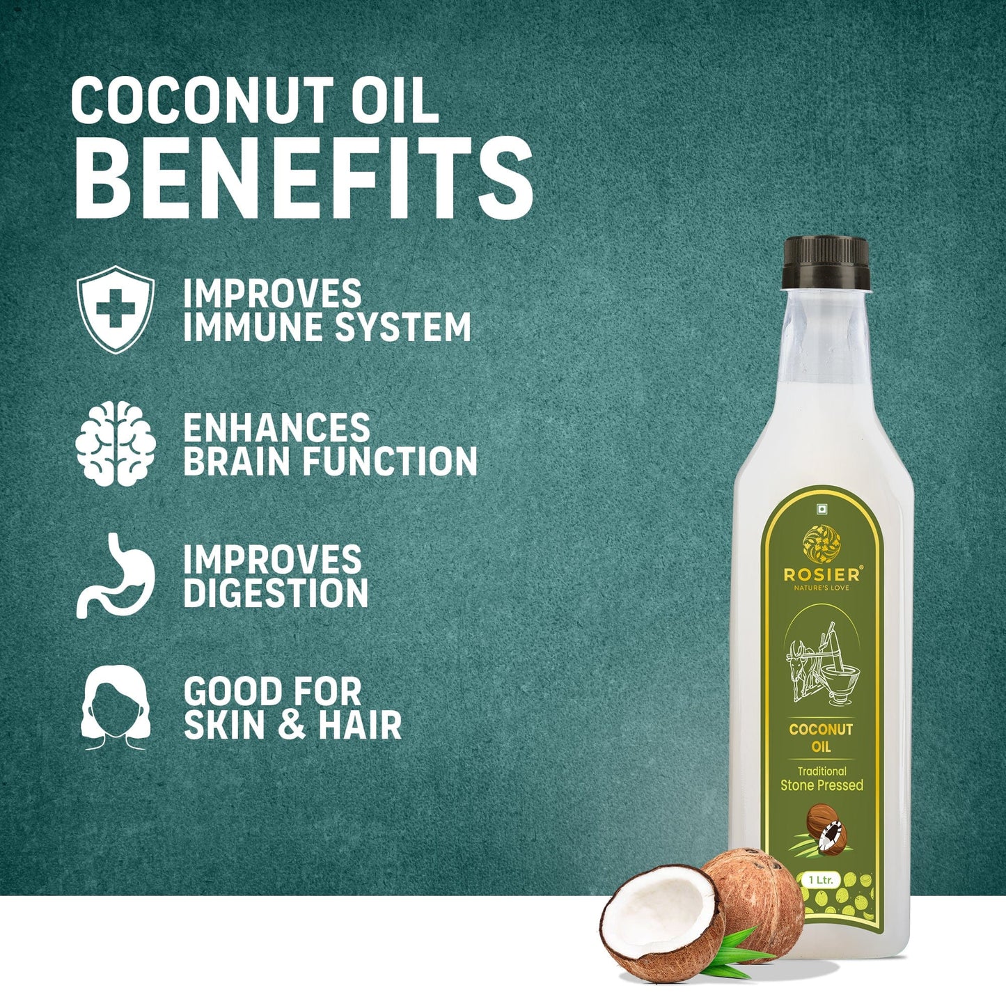 Rosier Foods Stone Pressed Virgin Coconut Oil 1000 ML (PET BOTTLE)