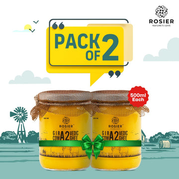 Rosier Foods Gir Cow A2 ghee - Made From Curd (Pack of 2) 500ml Ghee (Pack of 2)