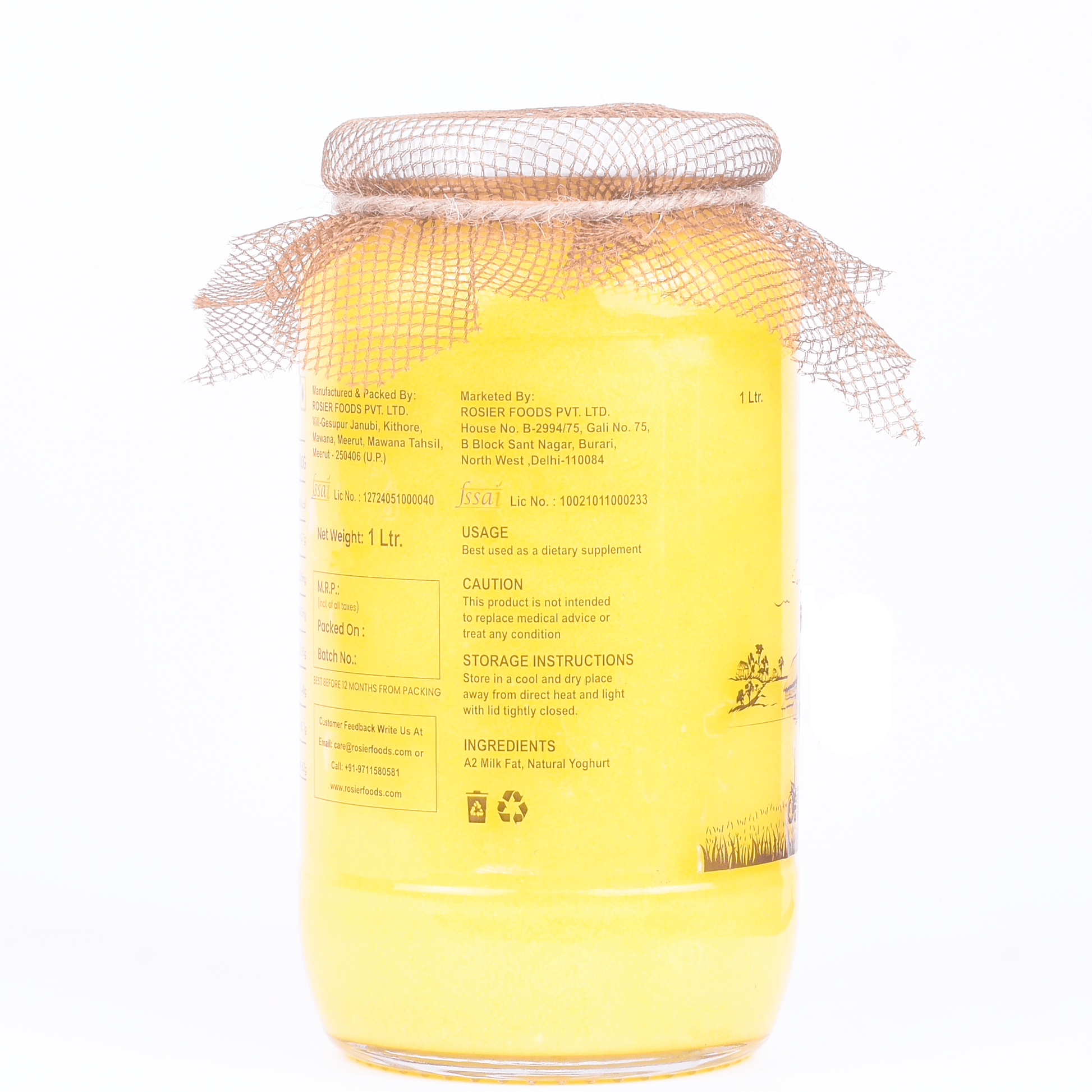 Rosier Foods Gir Cow A2 ghee - Made From Curd