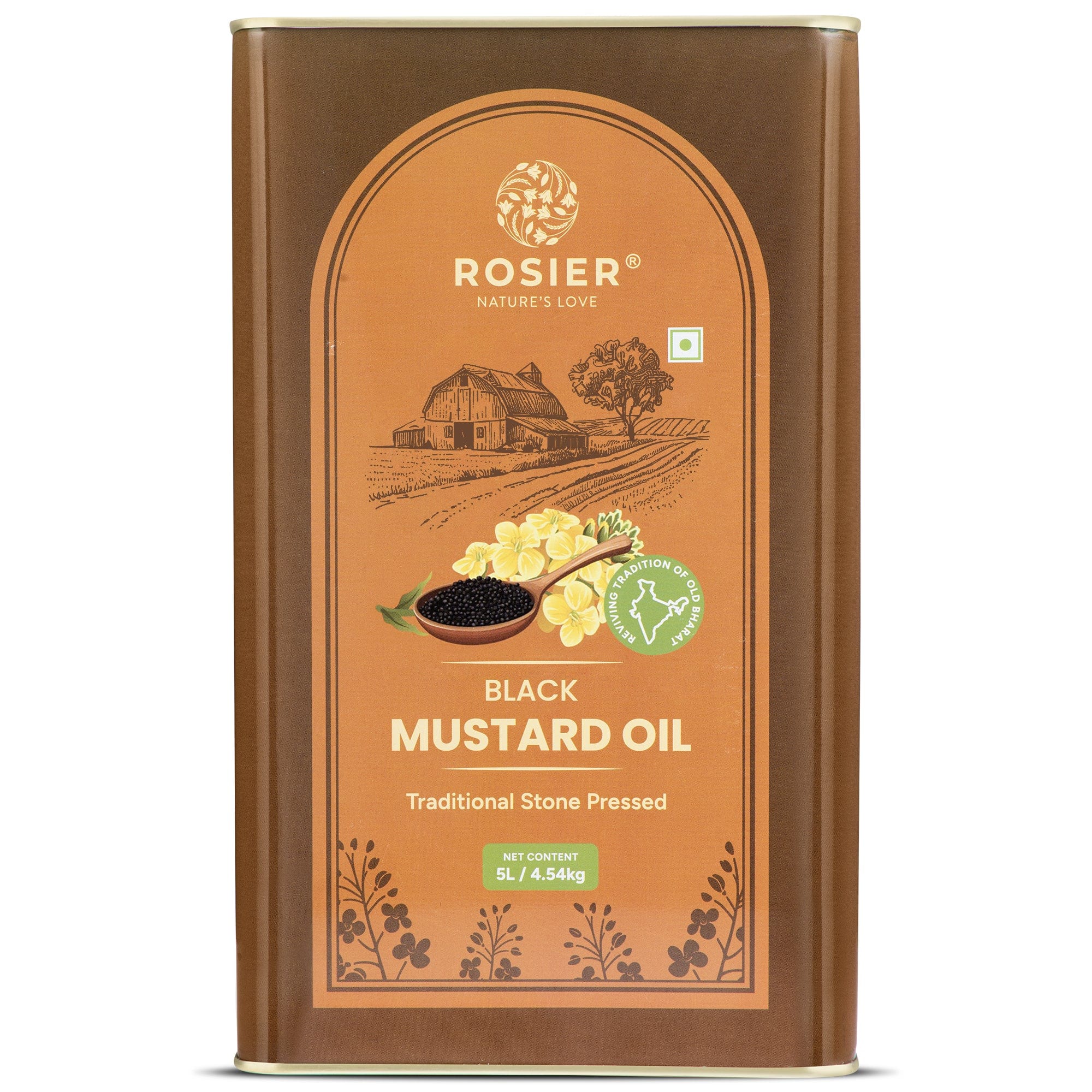 Rosier Foods Stone Pressed Black Mustard Oil 5 L (Tin Pack)