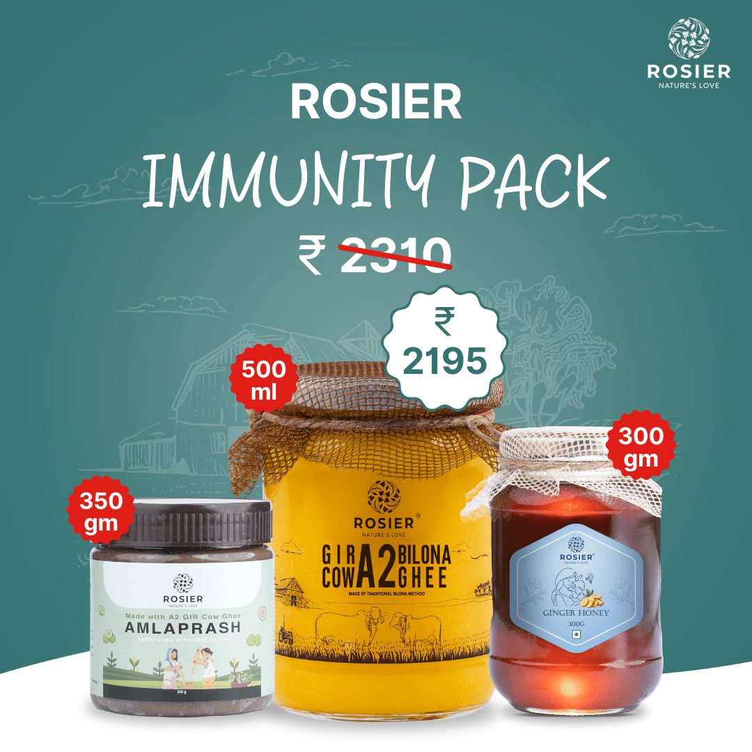 Rosier Foods Rosier Immunity Pack A2 Desi Ghee 500ml + Amlaprash 350ml + Ginger Honey 300ml