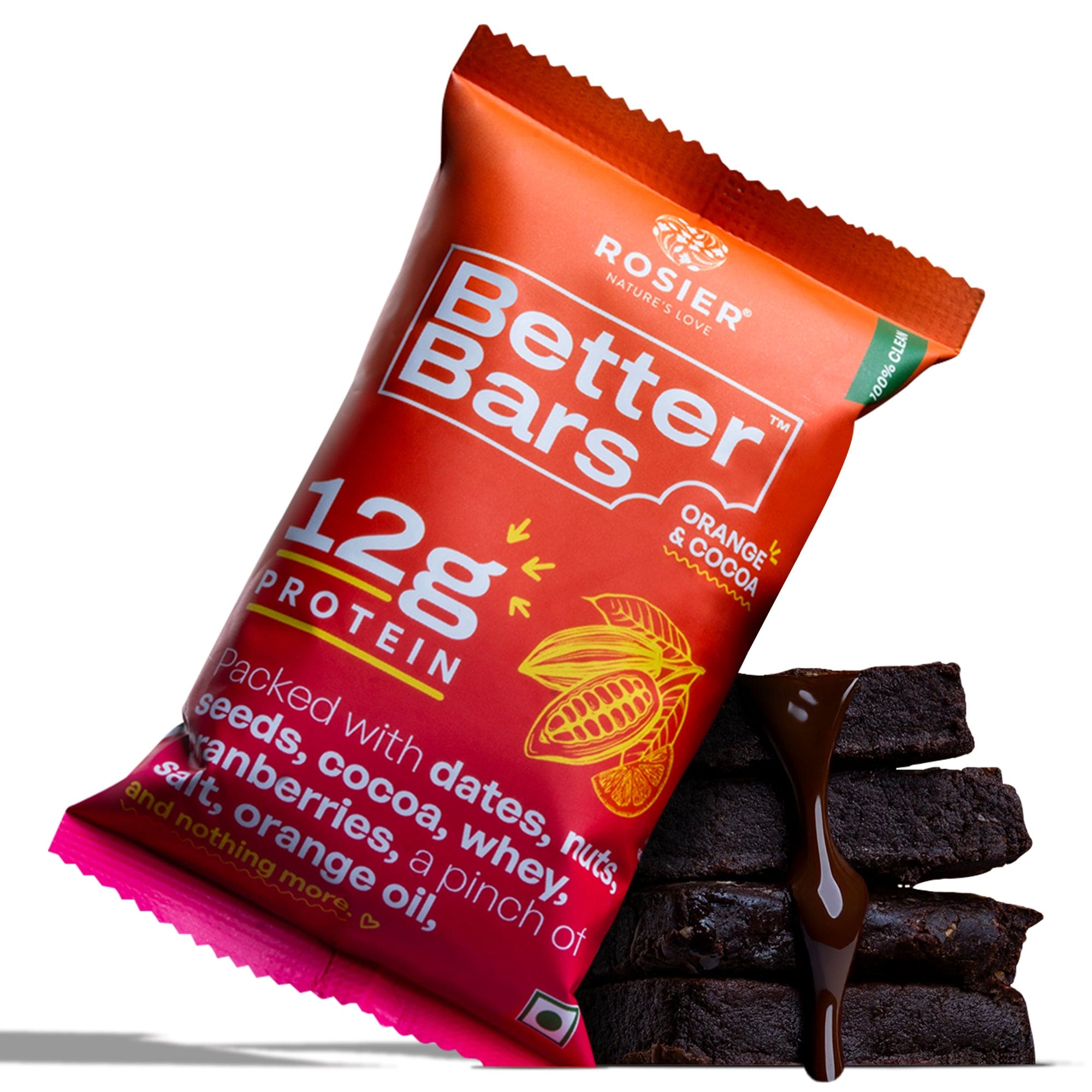 Rosier Foods Better Bars Pack of 3 / ORANGE & COCOA