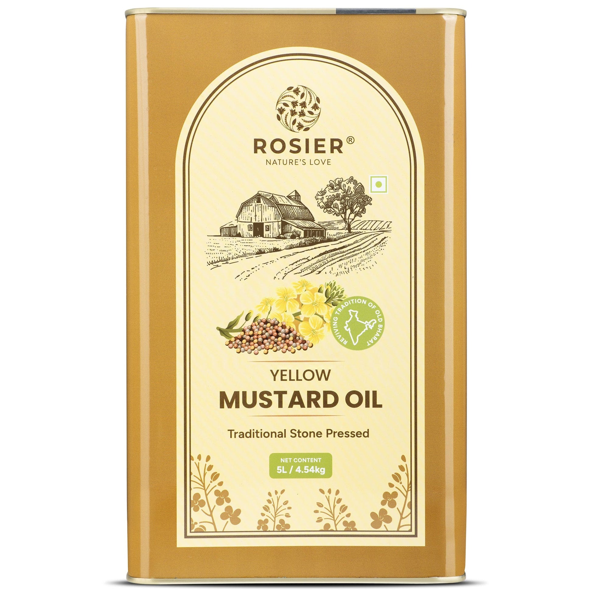 Rosier Foods Stone Pressed Yellow Mustard Oil 5 L (Tin Pack)