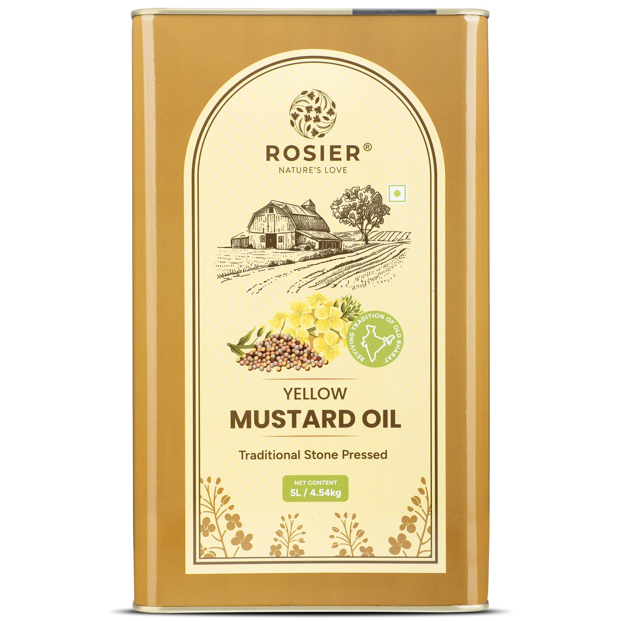 Rosier Foods Stone Pressed Yellow Mustard Oil 5 L (Tin Pack)