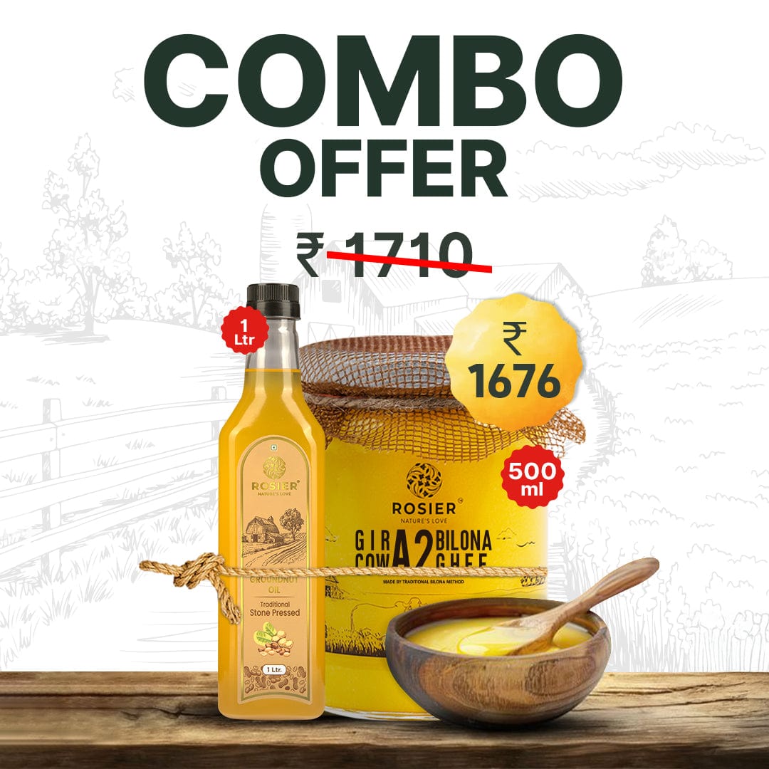 Rosier Foods A2 Cow Ghee 500 ml + Ground Nut Oil 1 L 500ml + 1 L