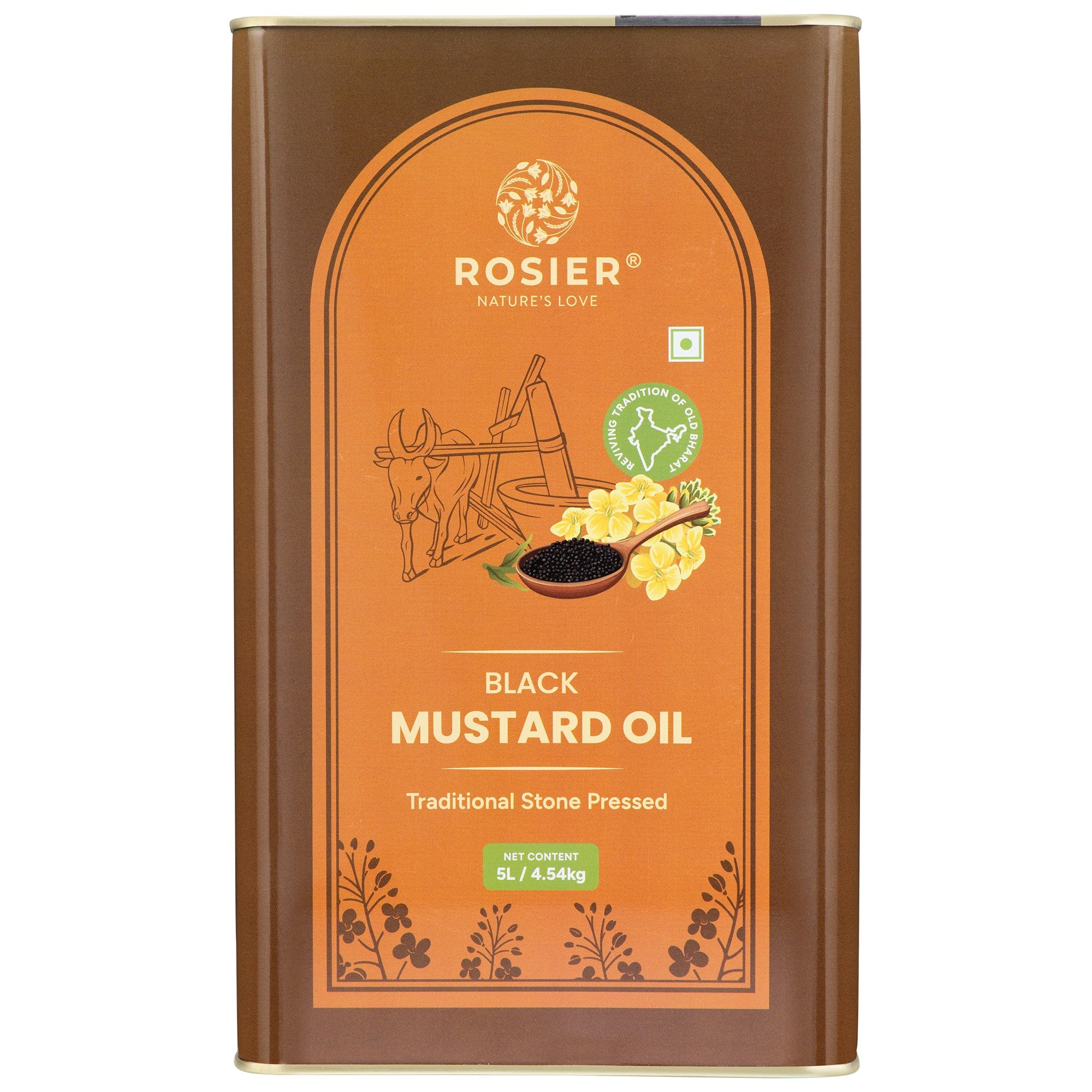 Rosier Foods Stone Pressed Black Mustard Oil 5 L (Tin Pack)