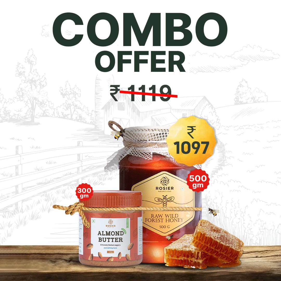 Rosier Foods Wild Forest Honey 500gm + Almond Crunchy Nut Butter 300gm 500gm + 300gm
