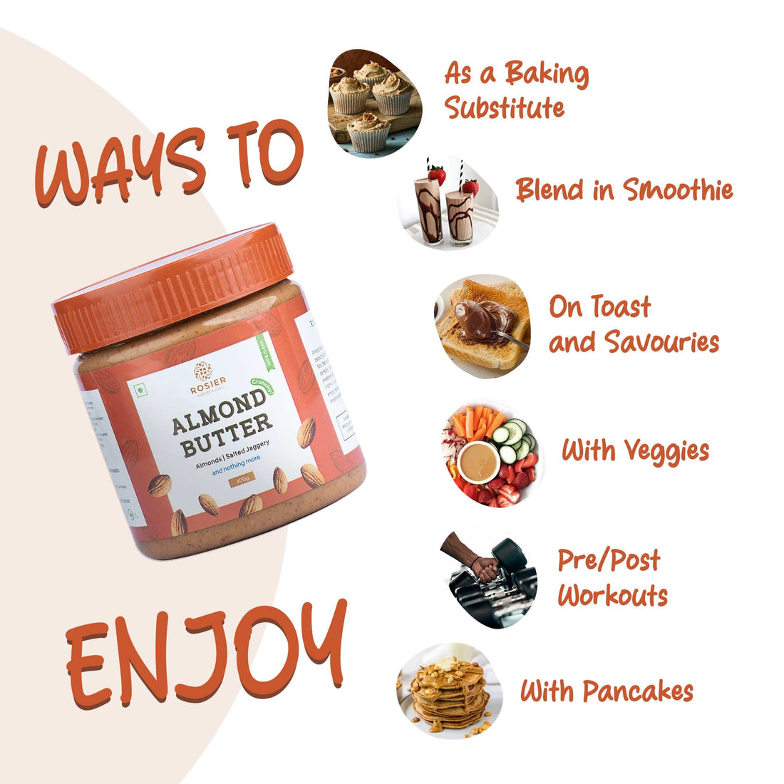 Rosier Foods Almond Butter Crunchy 300g