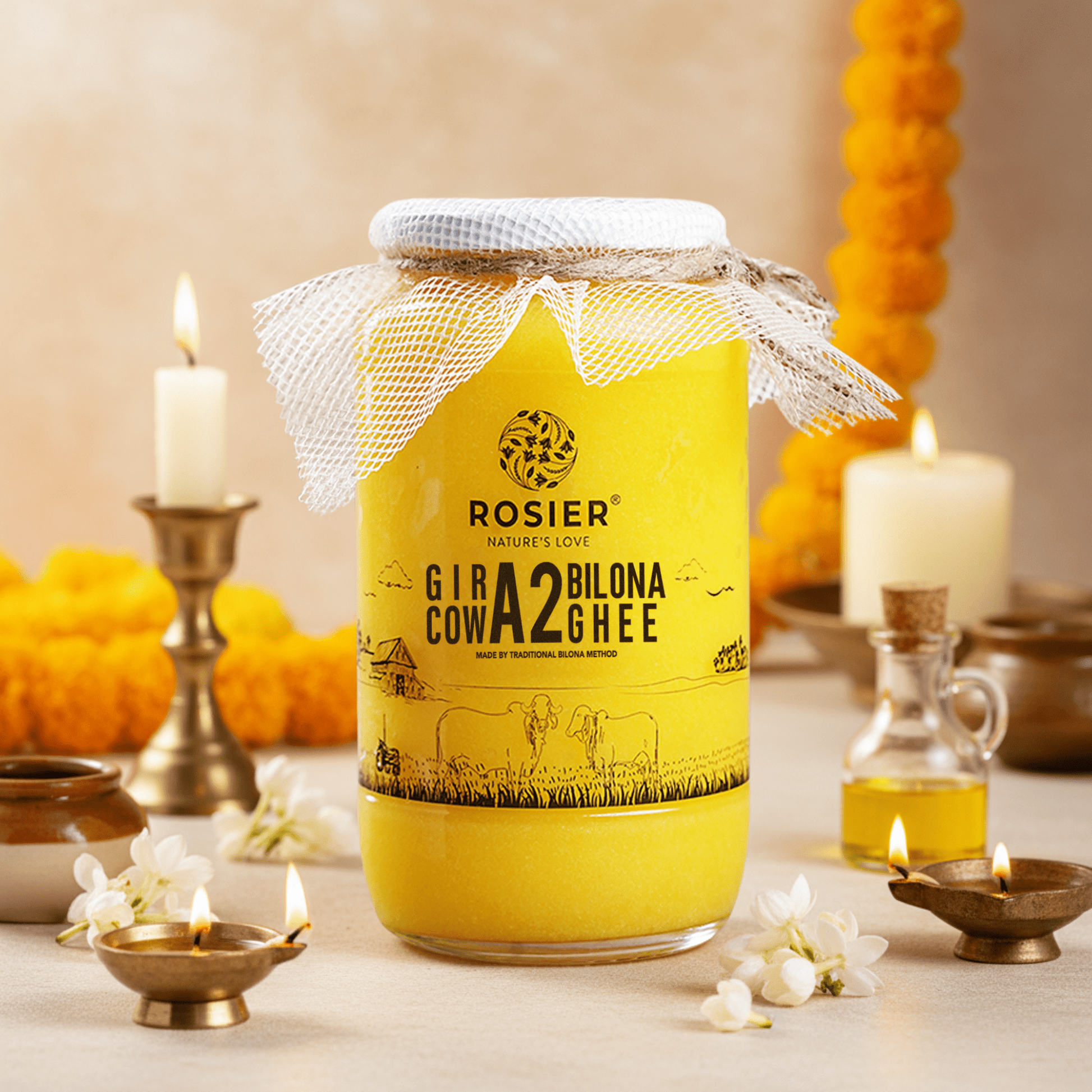Rosier Foods Gir Cow A2 Ghee - Made From Curd 1 Ltr