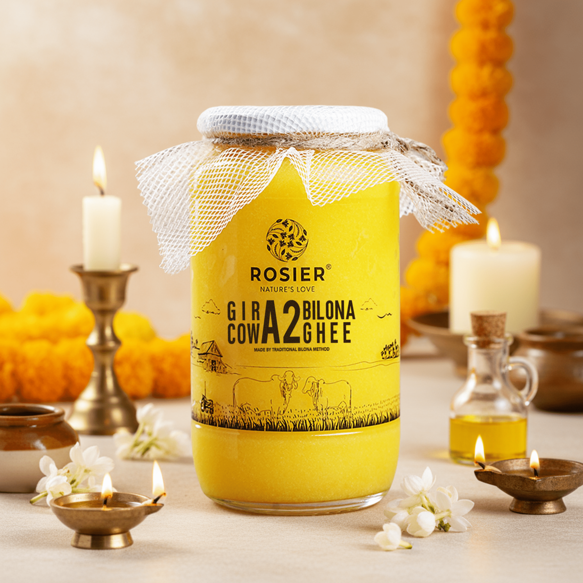 Rosier Foods Gir Cow A2 Ghee - Made From Curd 1 Ltr