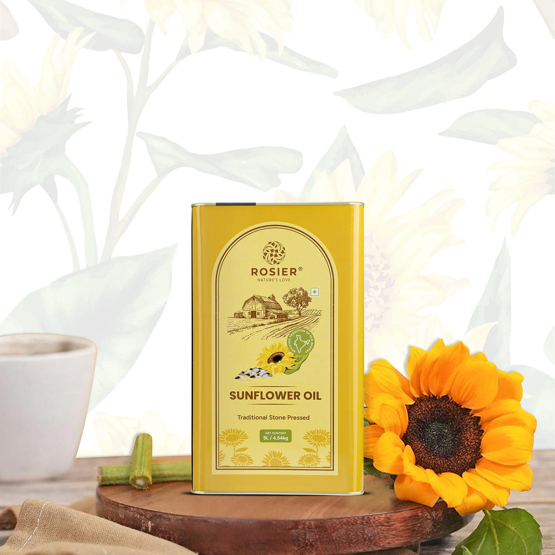 Rosier Foods Stone Pressed Sunflower Oil 5 Ltr 5 L (Tin Pack)