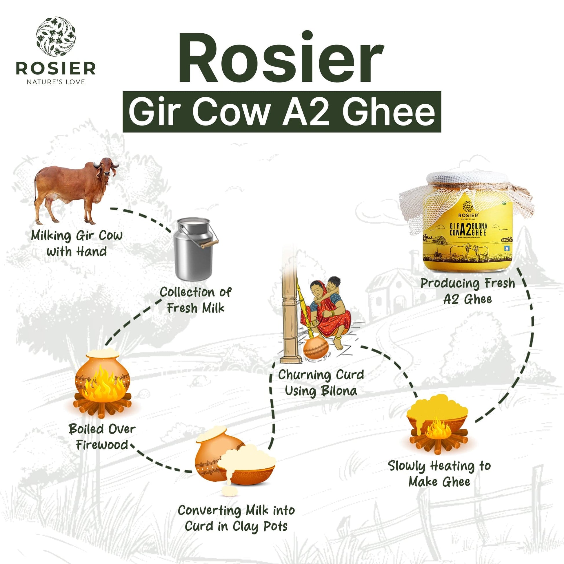 Rosier Foods Gir Cow A2 ghee - Made From Curd (250 ML) 250 ML