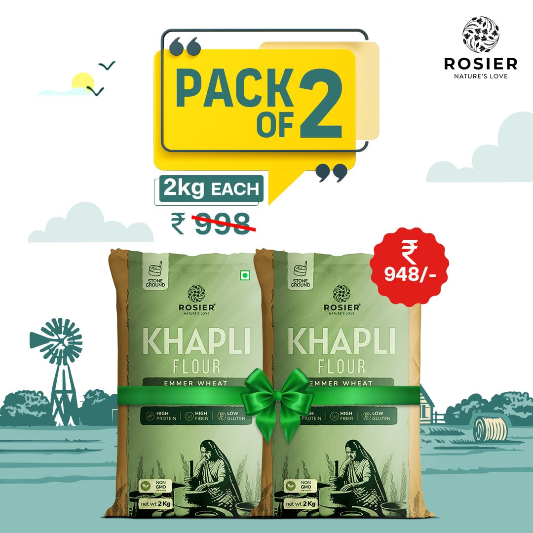 Rosier Foods Khapli Wheat Atta (Pack of 2) (2Kg + 2Kg) 2Kg + 2Kg