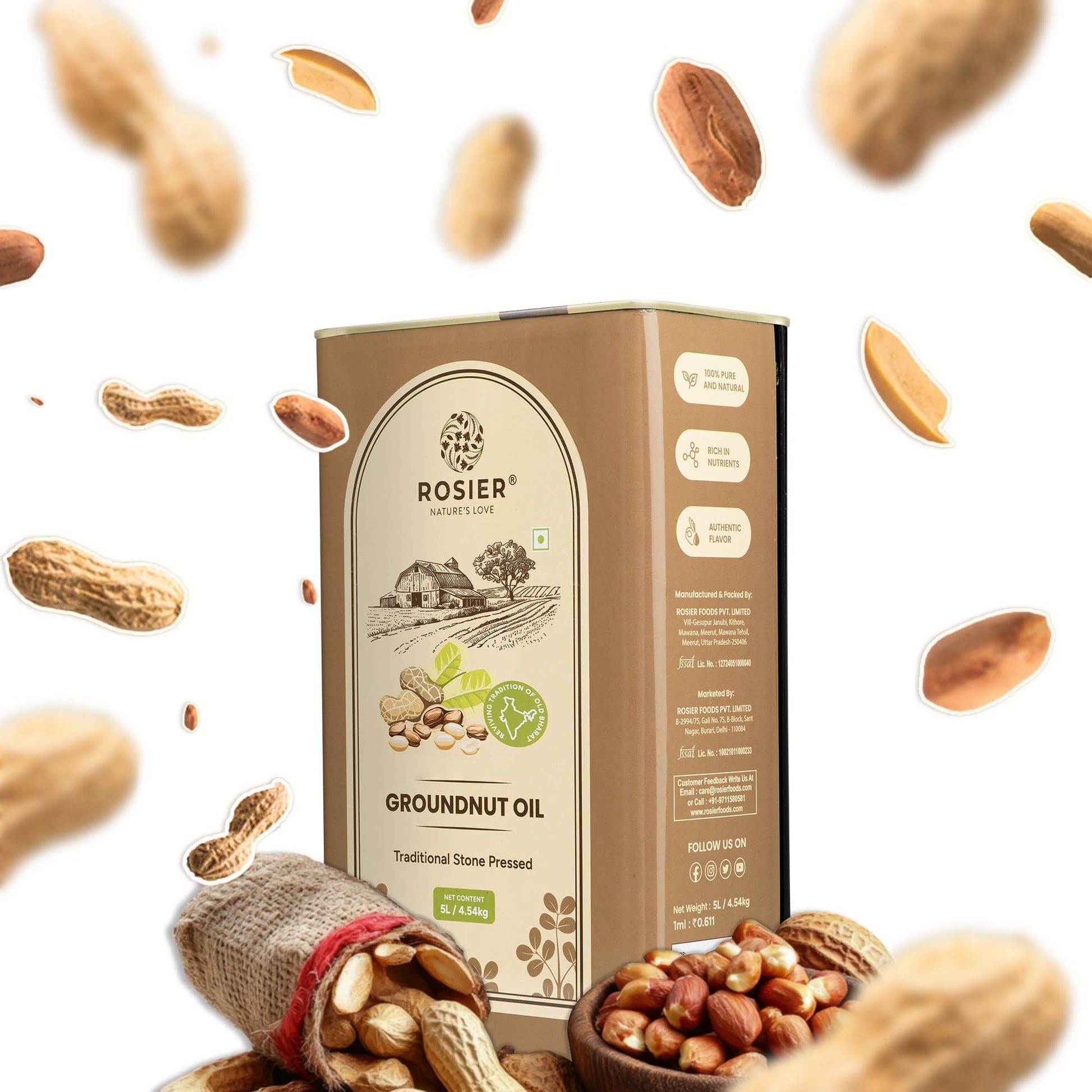 Rosier Foods Stone Pressed Groundnut Oil 5 Ltr 5 L (Tin Pack)