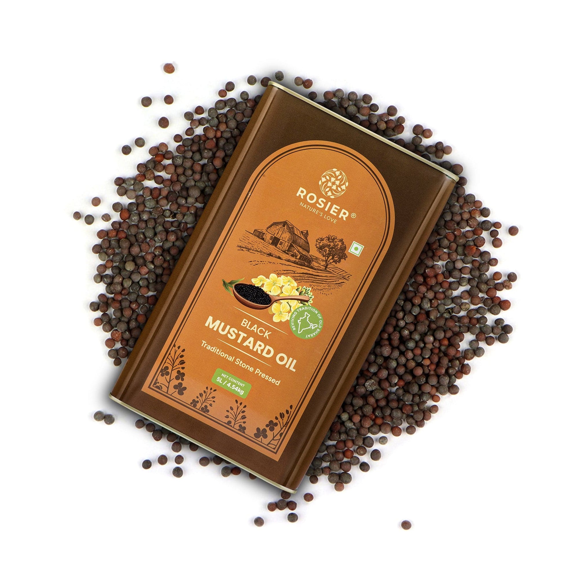 Rosier Foods Stone Pressed Black Mustard Oil 5 Ltr 5 L (Tin Pack)