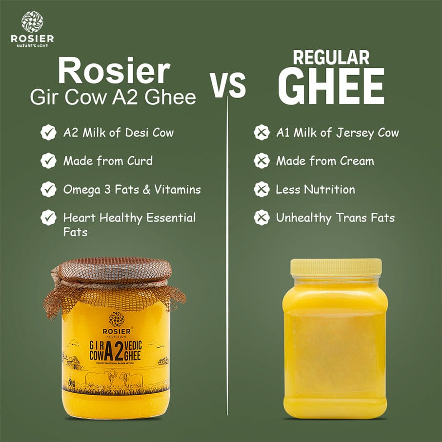 Rosier Foods A2 Gir Cow Desi Ghee – 100% Grass-Fed Bilona Method – Boosts Digestion, Gut, & Joint Health 500 ML