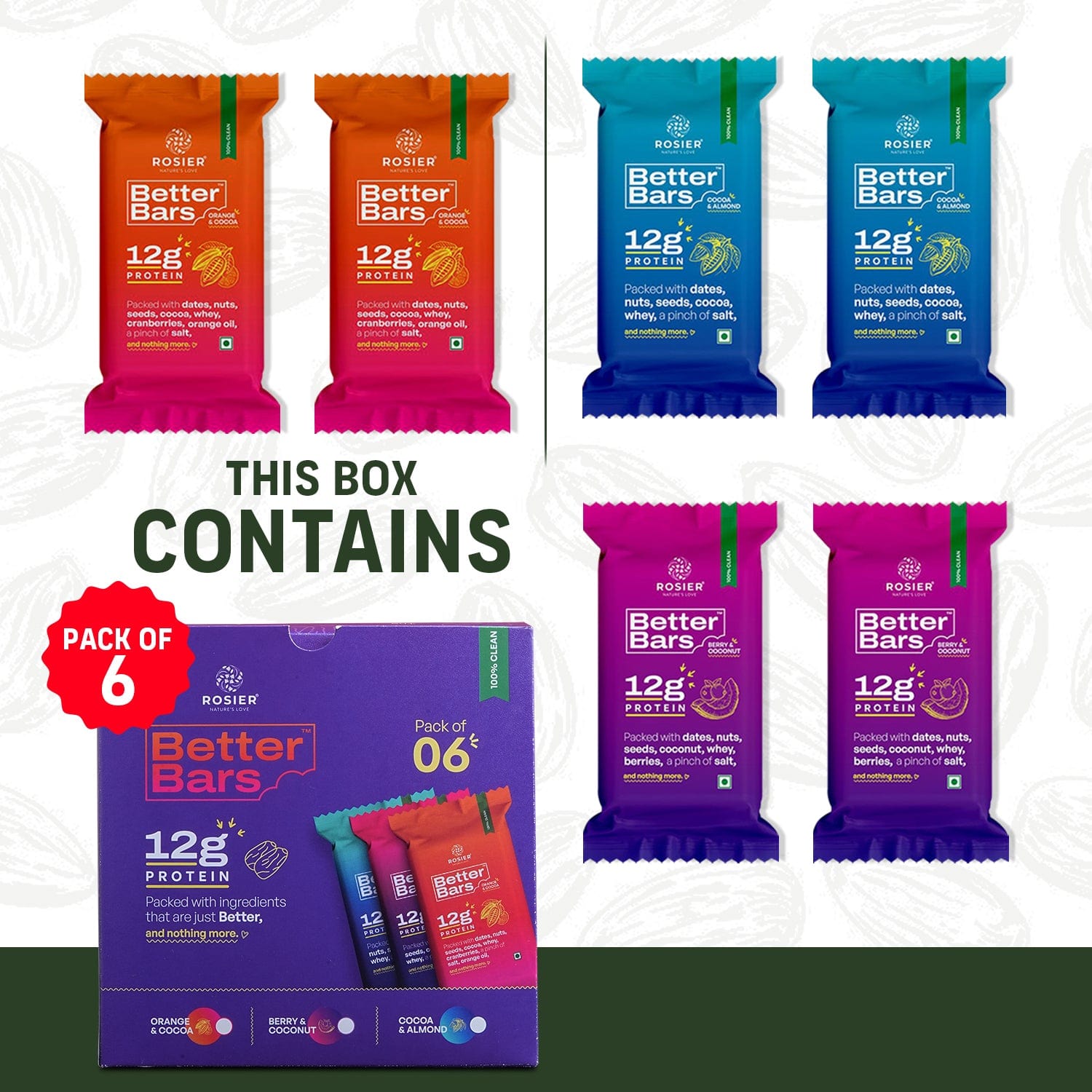 Rosier Foods Better Bars Pack of 6 / All 3 FLAVOURS