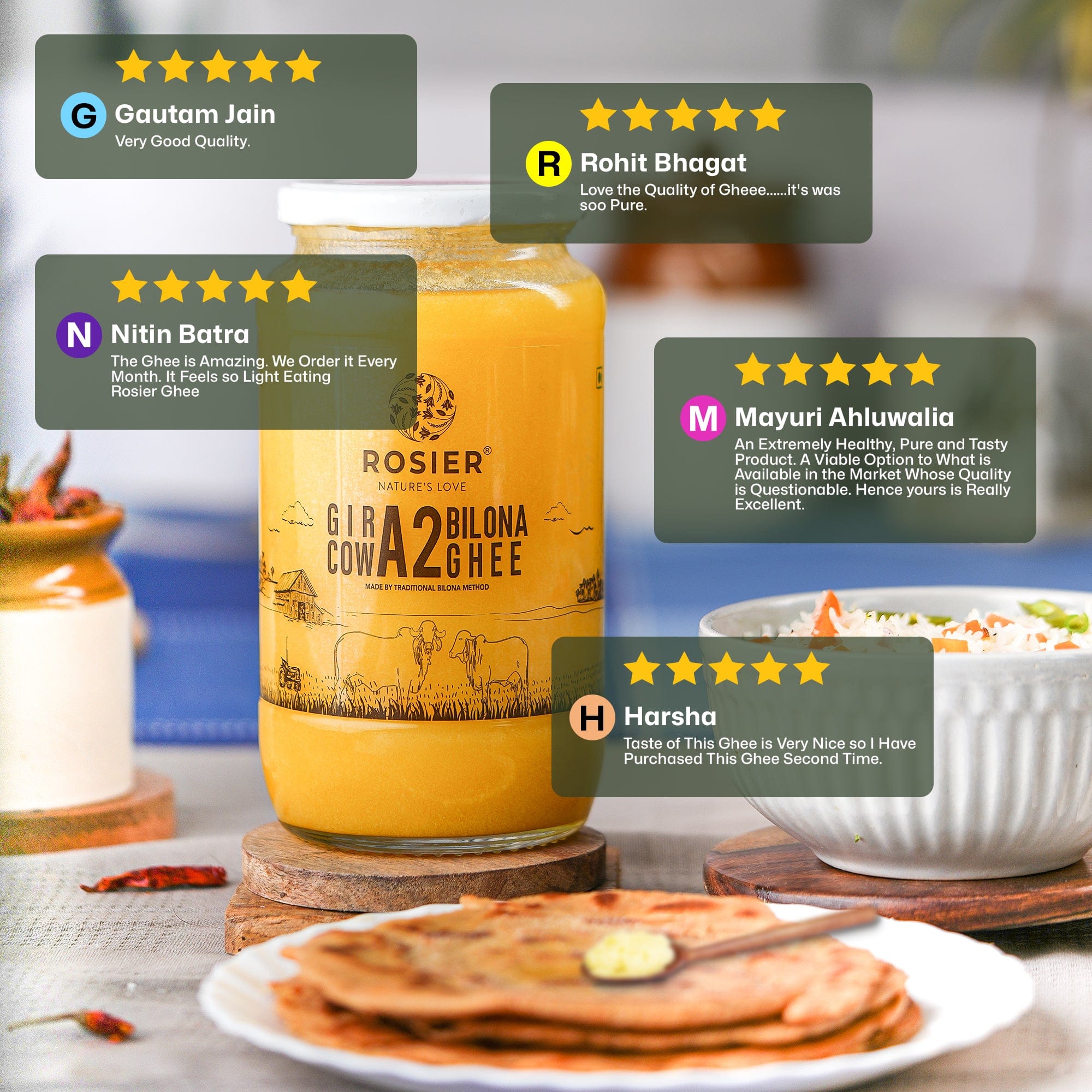 Rosier Foods Gir Cow A2 ghee - Made From Curd