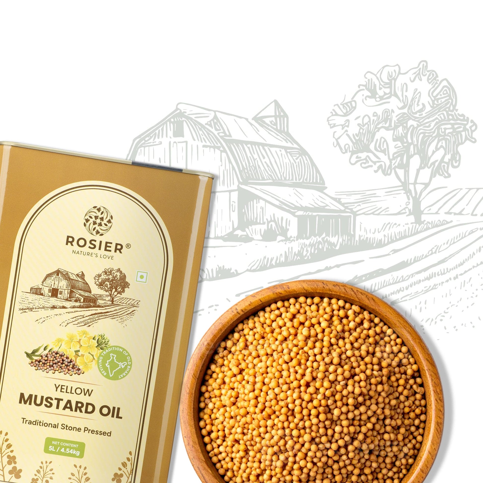 Rosier Foods Stone Pressed Yellow Mustard Oil 5 Ltr 5 L (Tin Pack)