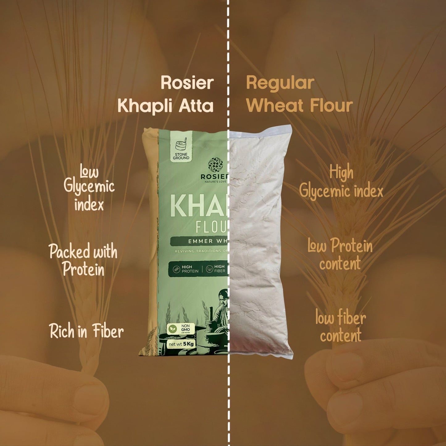 Rosier Foods Khapli (Emmer) Wheat Atta