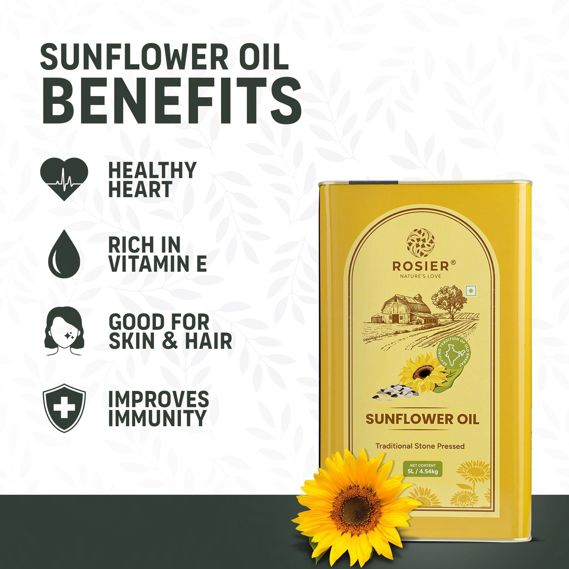 Rosier Foods Stone Pressed Sunflower Oil 5 Ltr 5 L (Tin Pack)