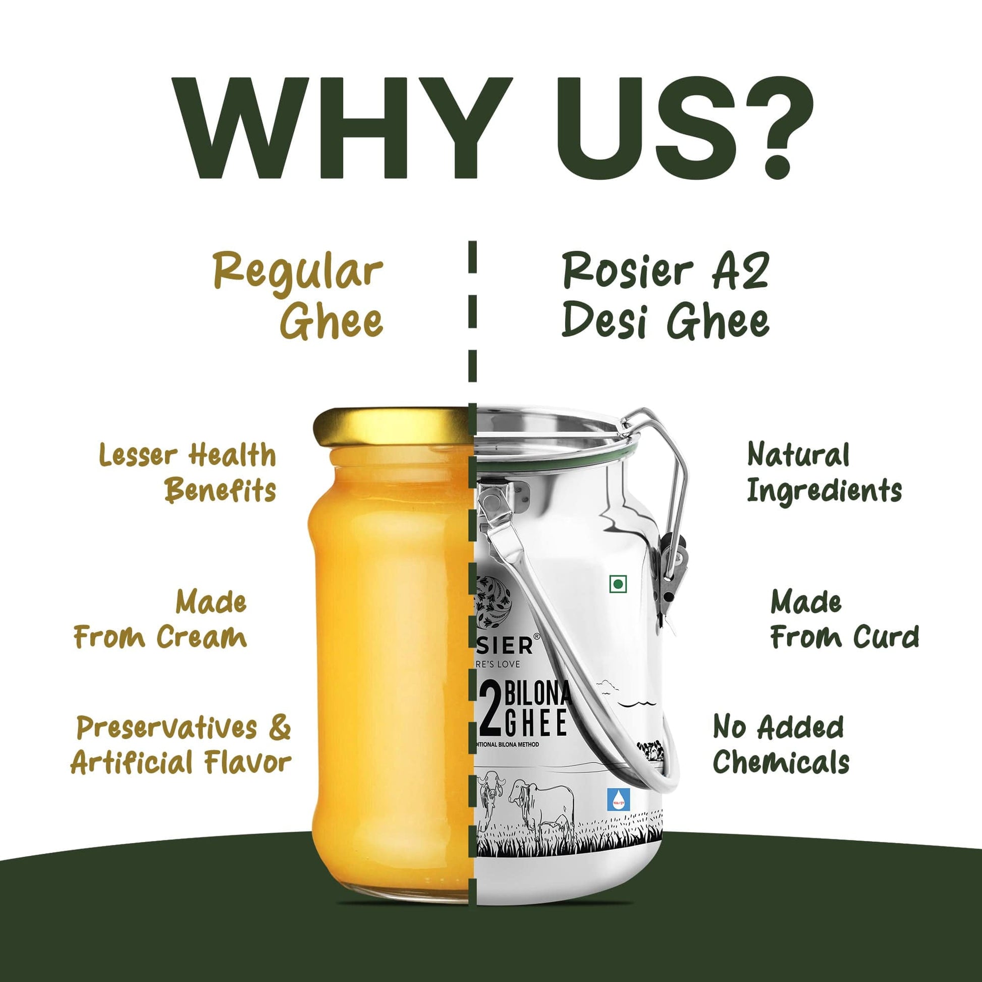 Rosier Foods Gir Cow A2 ghee - Made From Curd (5 Ltr - Steel Dolchi) 5 Ltr (Steel Dolchi)