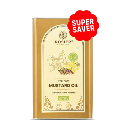 Rosier Foods Stone Pressed Yellow Mustard Oil 5 Ltr 5 L (Tin Pack)