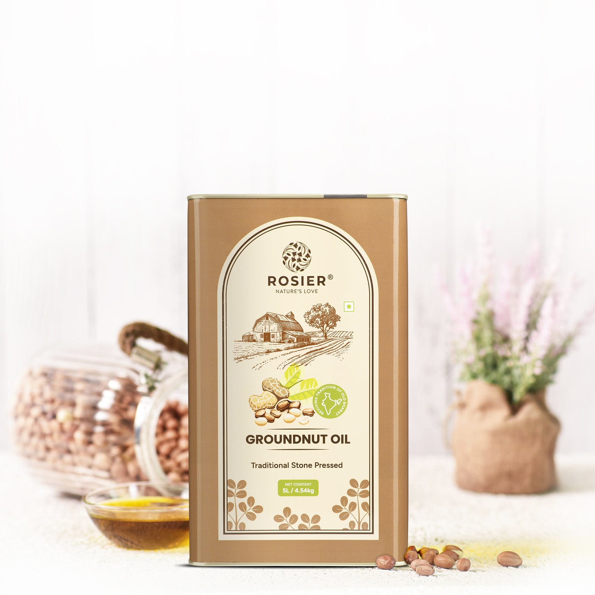 Rosier Foods Stone Pressed Groundnut Oil 5 Ltr 5 L (Tin Pack)