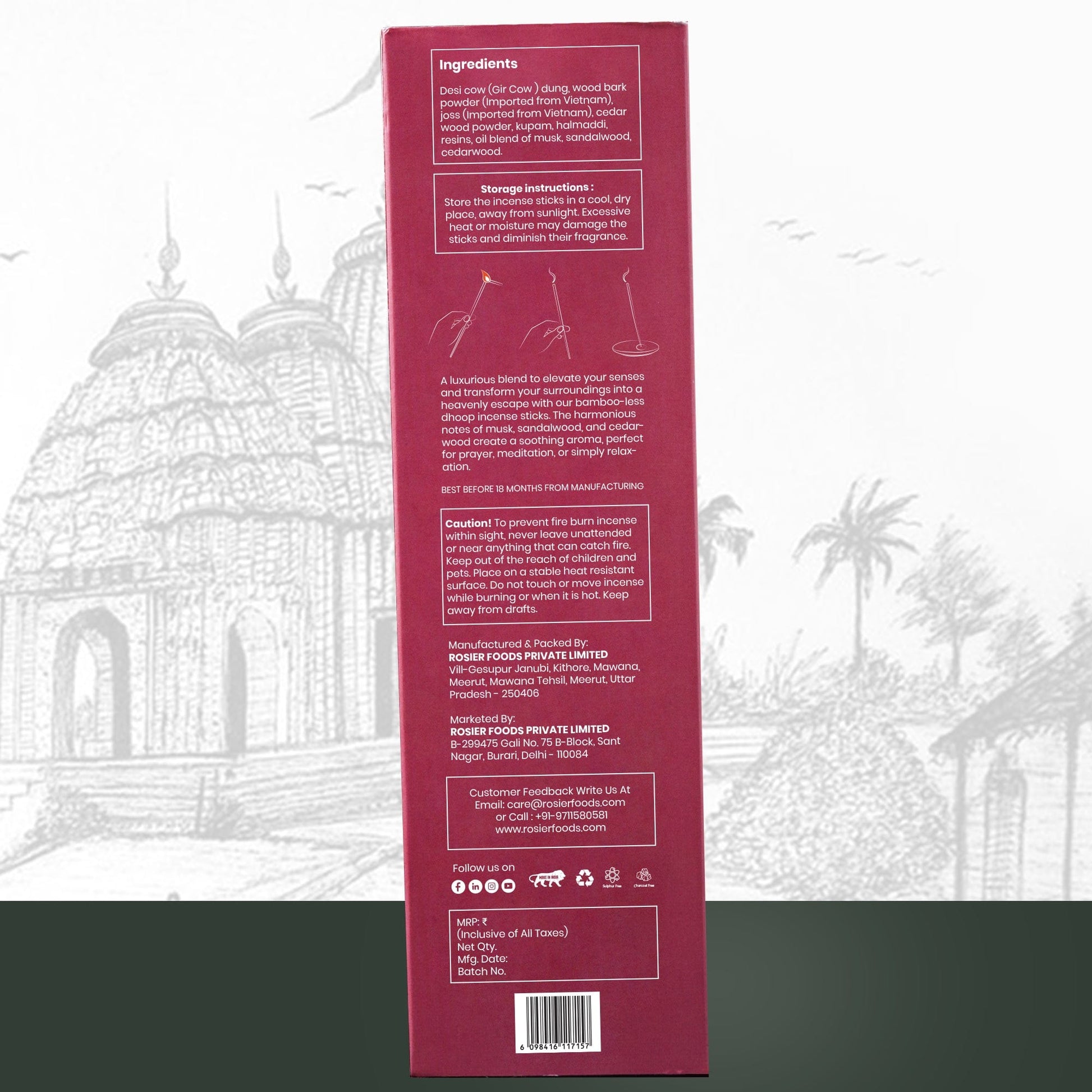 Rosier Foods Sraddha White Musk Dhoop Incense Sticks