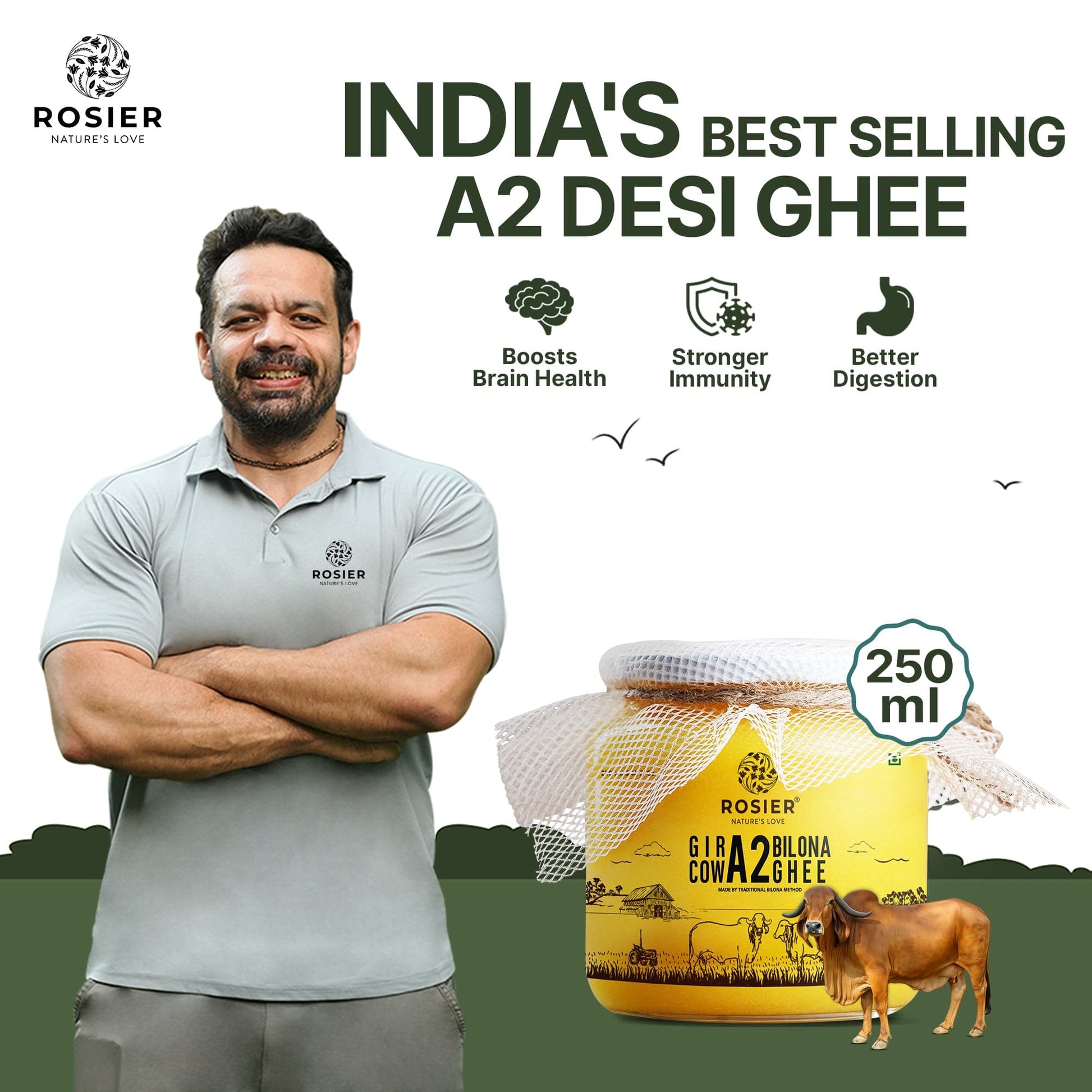 Rosier Foods Gir Cow A2 ghee - Made From Curd (250 ML) 250 ML