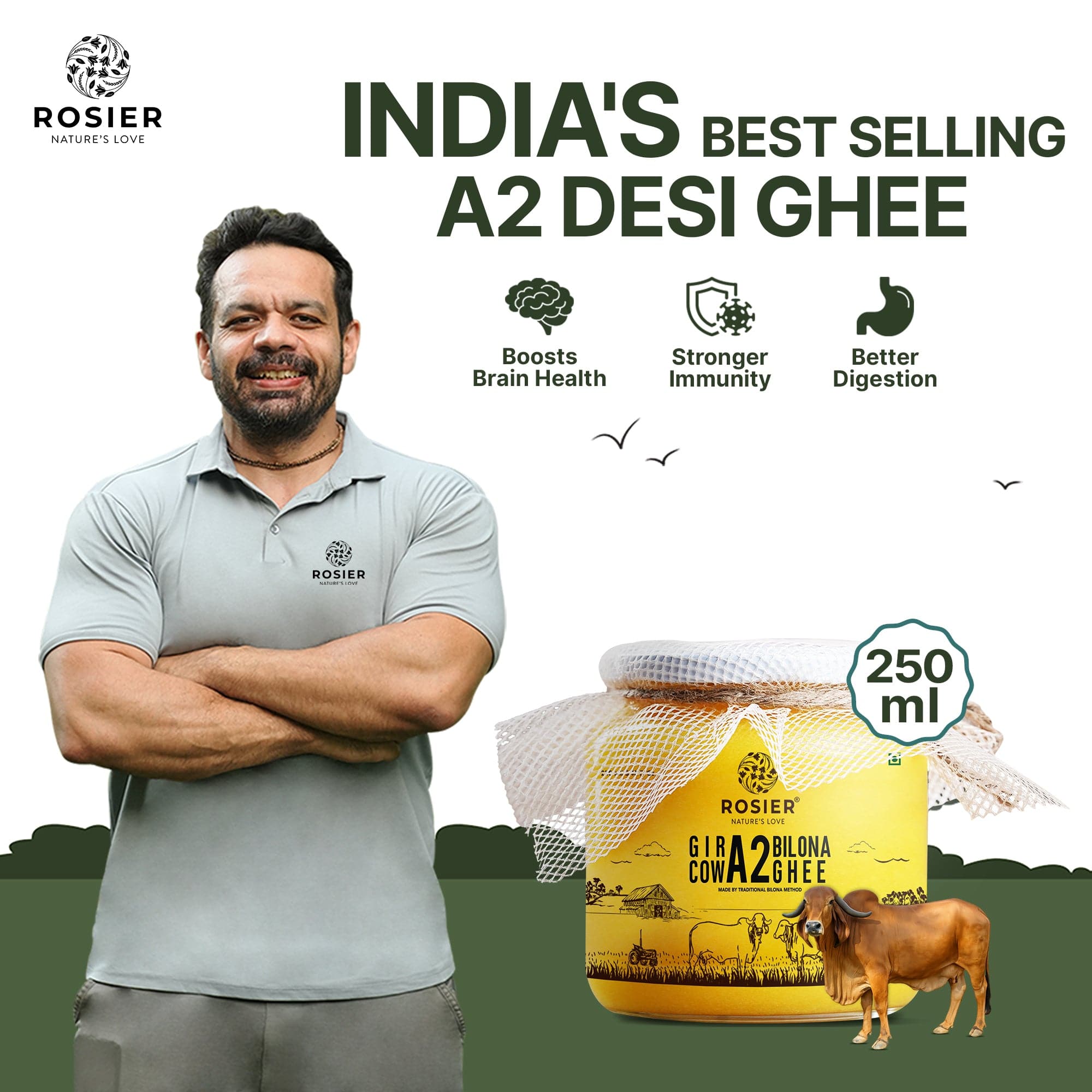 Rosier Foods Gir Cow A2 ghee - Made From Curd (250 ML) 250 ML