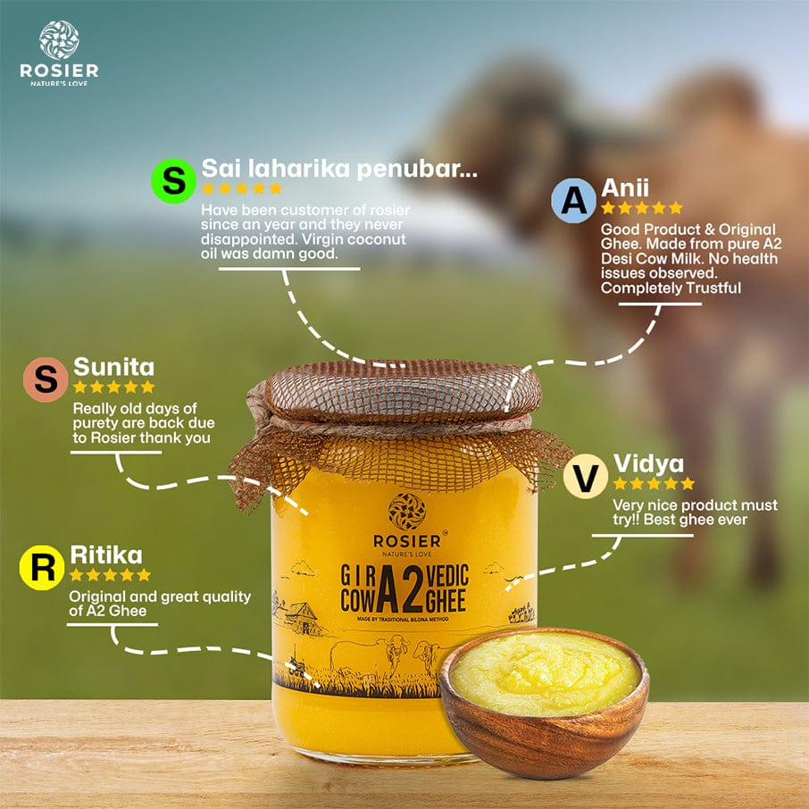 Rosier Foods A2 Gir Cow Desi Ghee – 100% Grass-Fed Bilona Method – Boosts Digestion, Gut, & Joint Health 500 ML