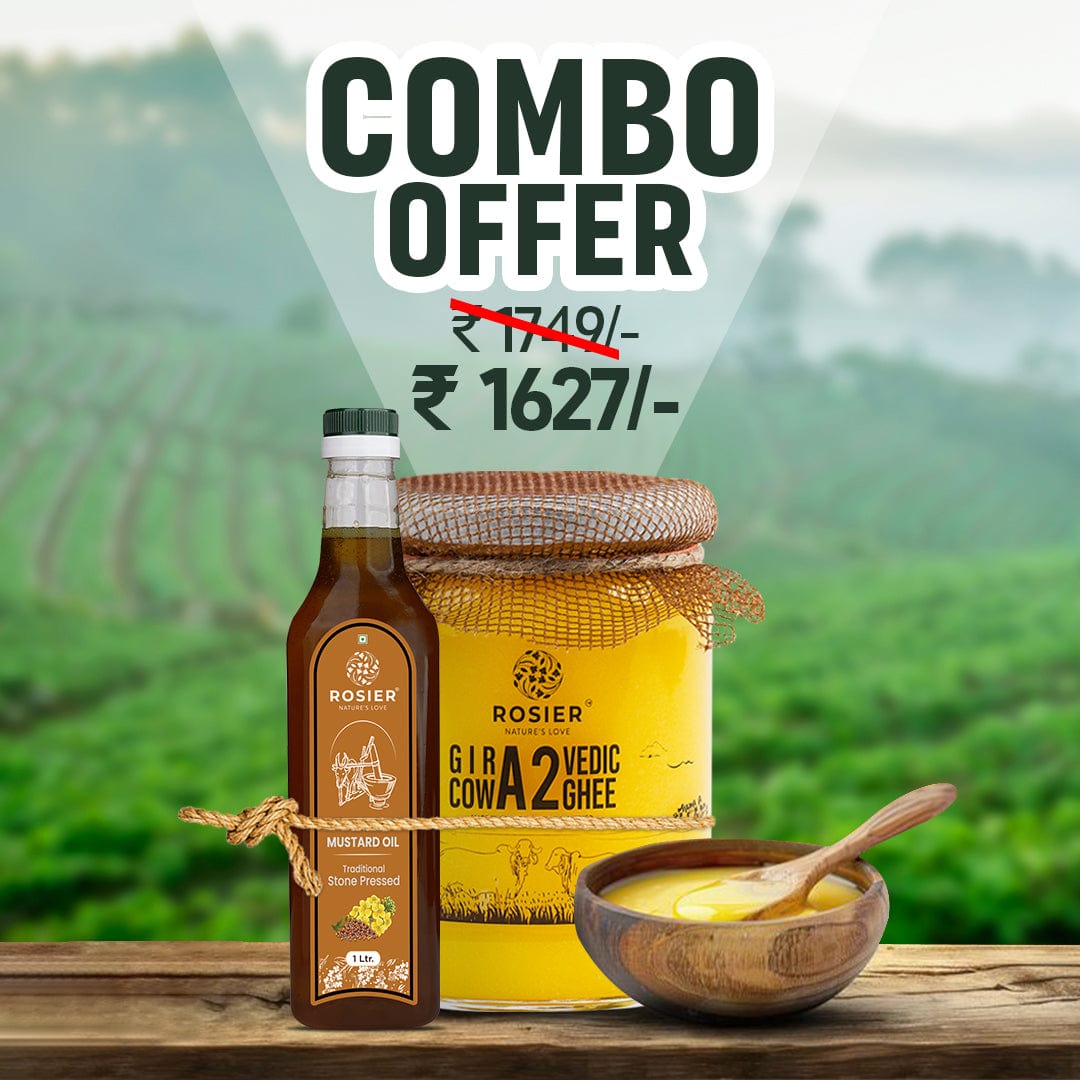 Rosier Foods A2 Cow Ghee 500 ml + Black Mustard Oil 1 L 500ml + 1 L