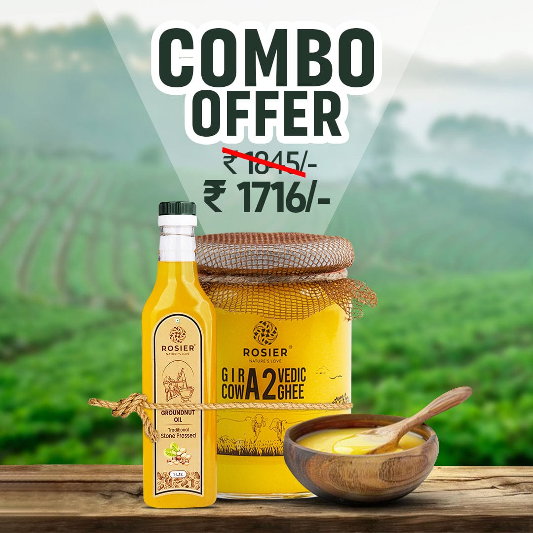 Rosier Foods A2 Cow Ghee 500 ml + Ground Nut Oil 1 L 500ml + 1 L