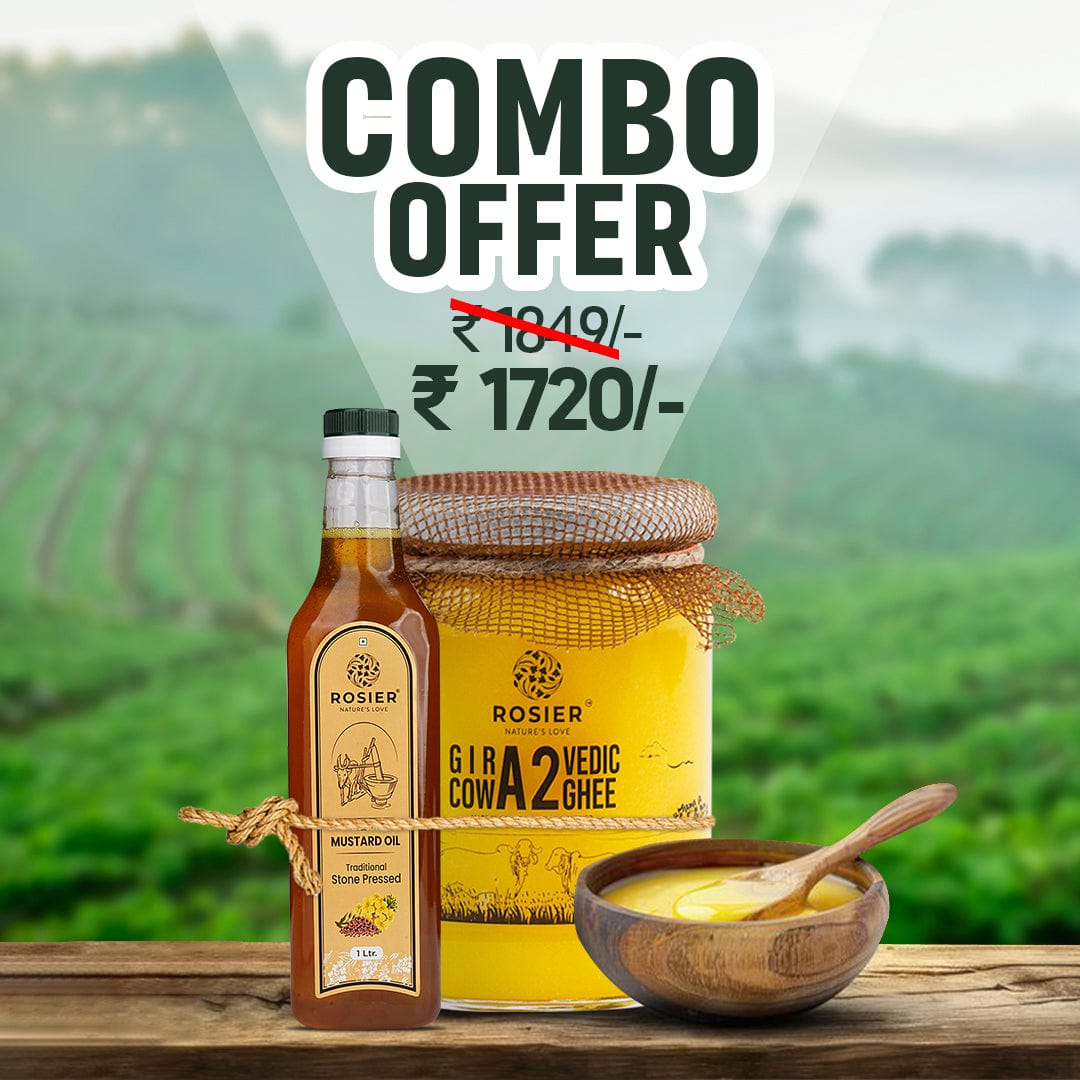 Rosier Foods A2 Cow Ghee 500 ml + Yellow Mustard Oil 1 L 500ml + 1 L