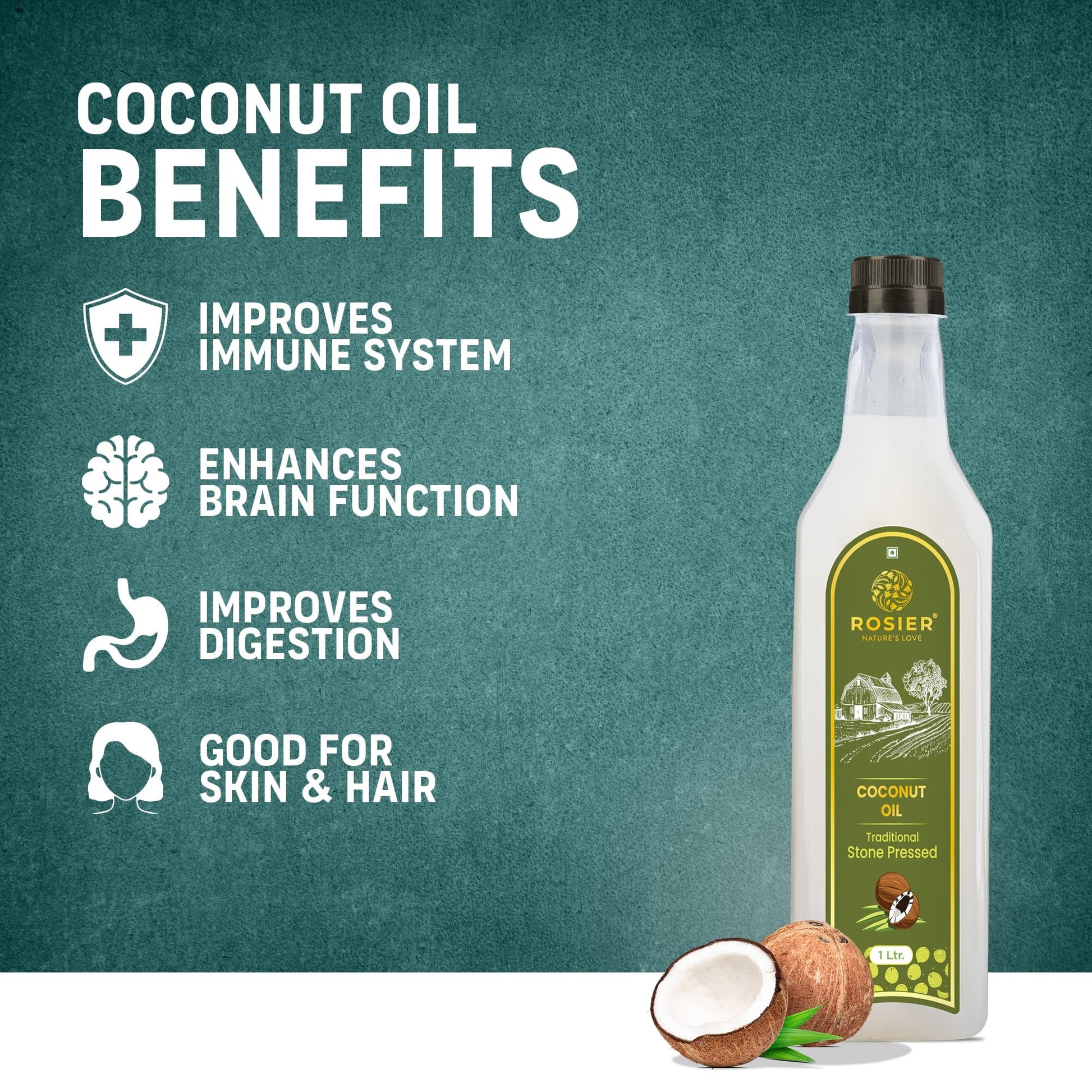 Rosier Foods Stone Pressed Virgin Coconut Oil 1000 ML (PET BOTTLE)