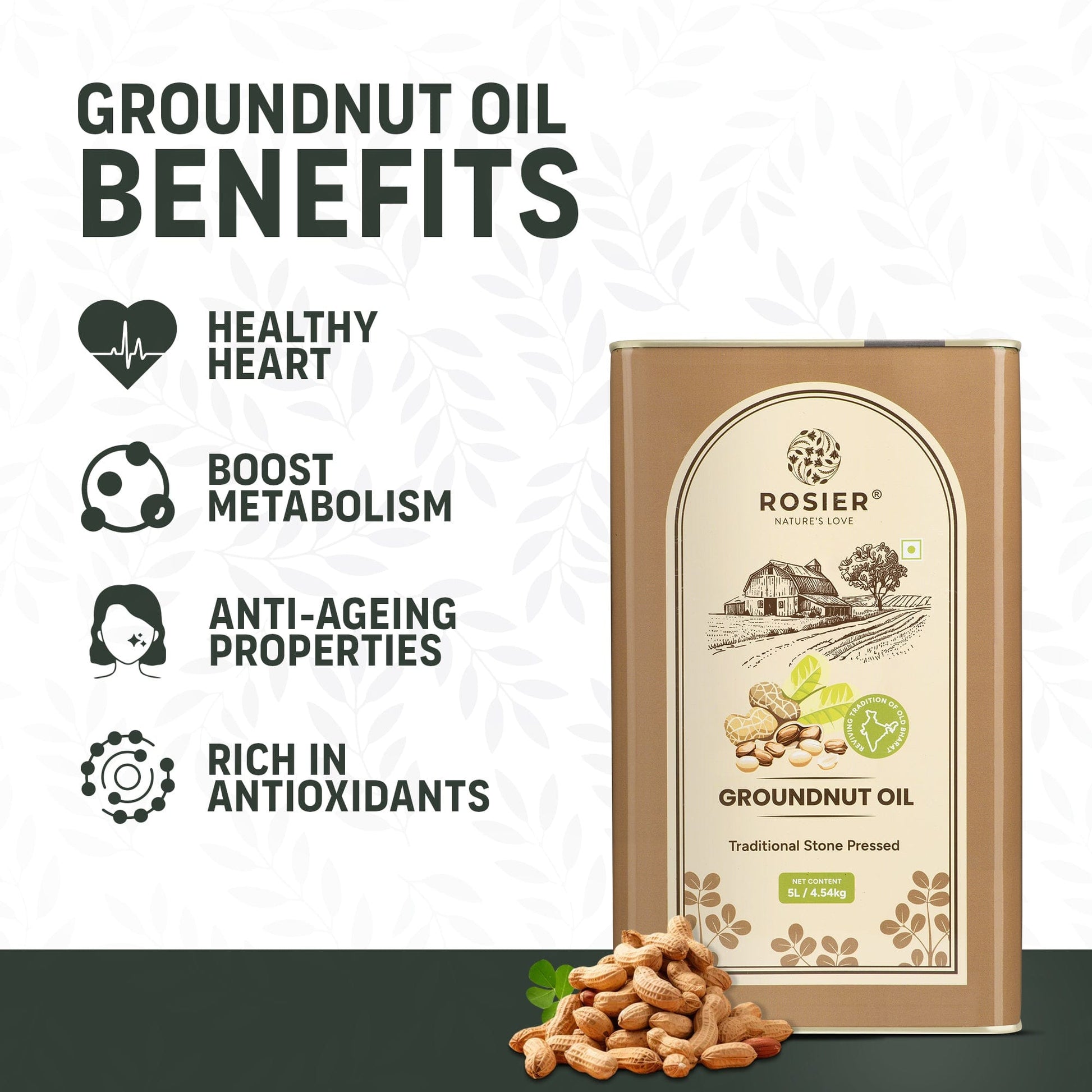Rosier Foods Stone Pressed Groundnut Oil 5 Ltr 5 L (Tin Pack)
