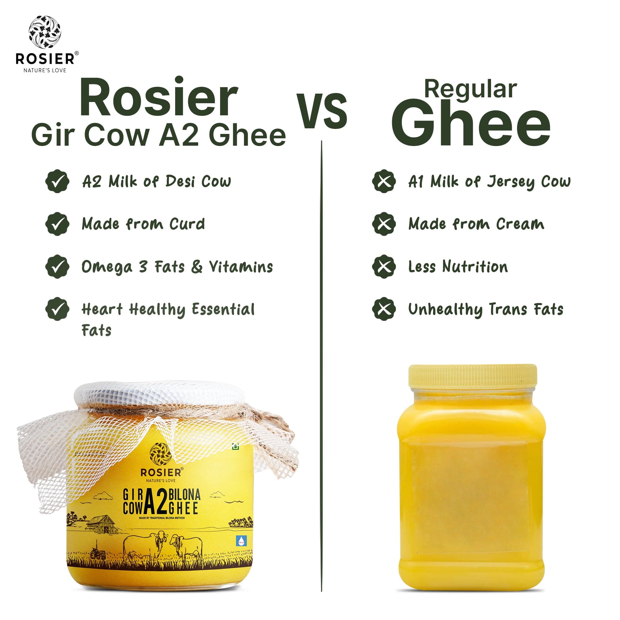 Rosier Foods Gir Cow A2 ghee - Made From Curd (250 ML) 250 ML