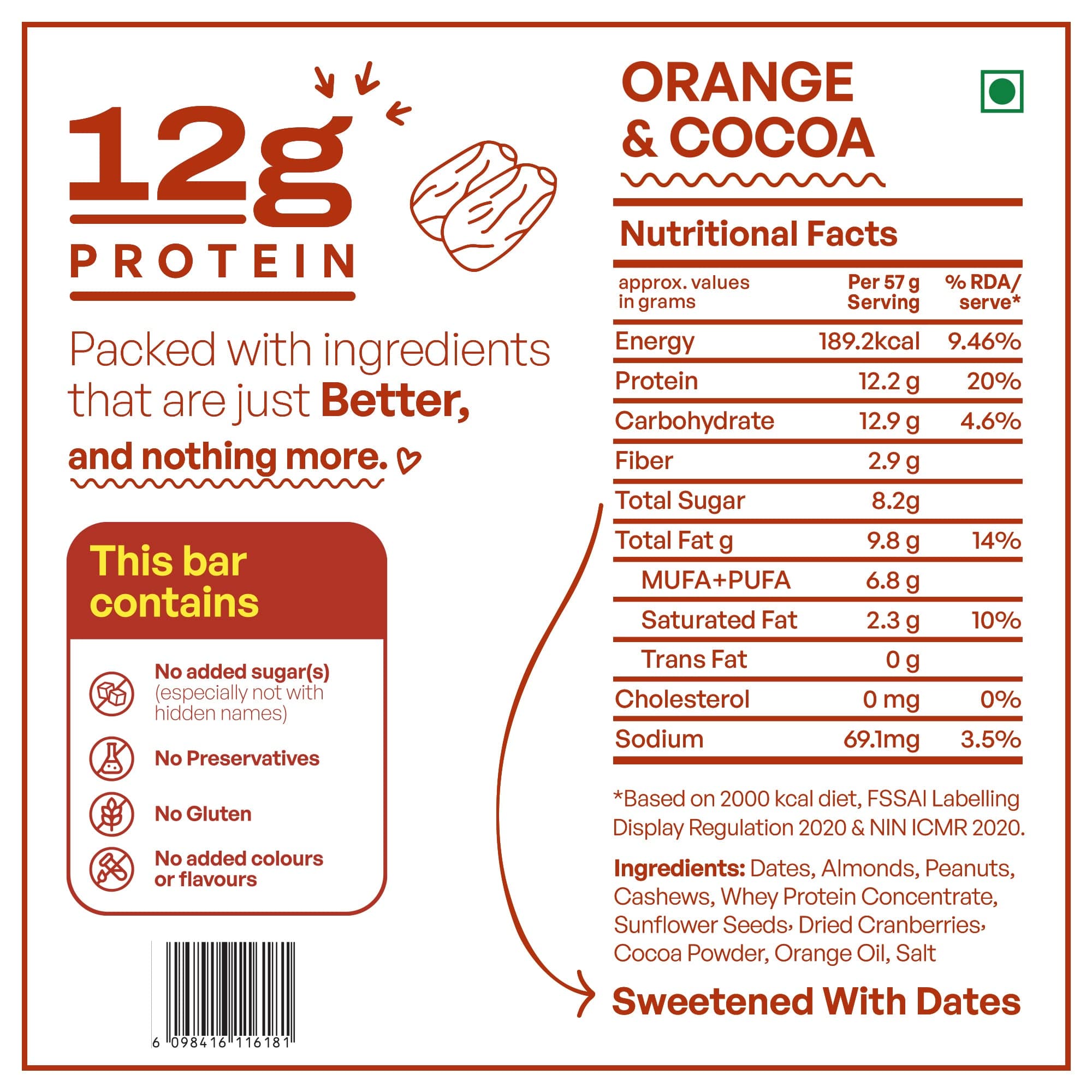 Rosier Foods Better Bars Orange & Cocoa