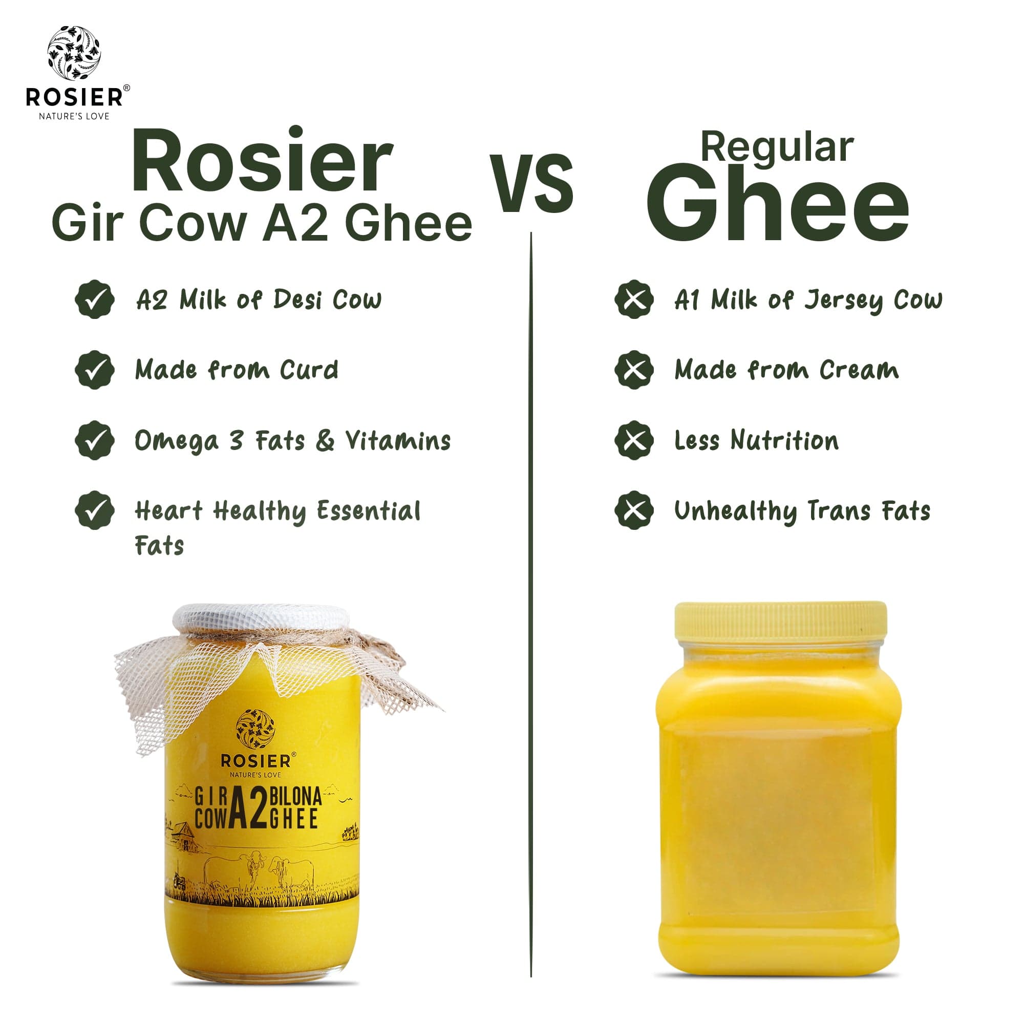 Rosier Foods Gir Cow A2 ghee - Made From Curd (1 Ltr) 1 Ltr