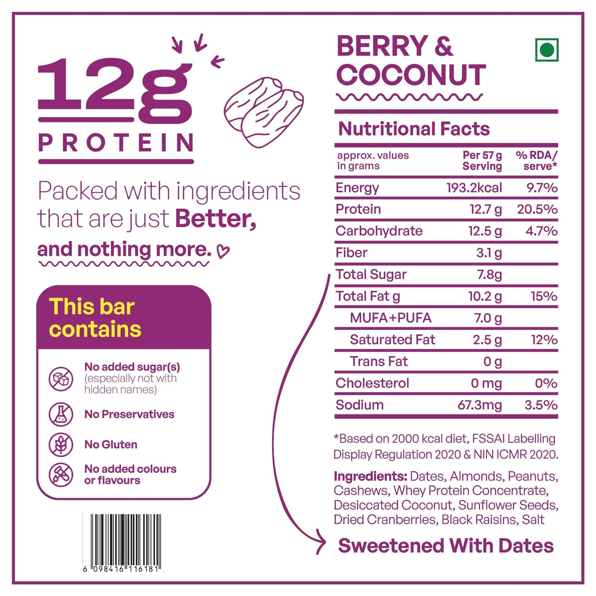 Rosier Foods Better Bars Berry & Coconut