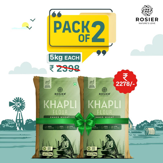 Rosier Foods Khapli Wheat Atta (Pack of 2) (5Kg + 5Kg) 5Kg + 5Kg