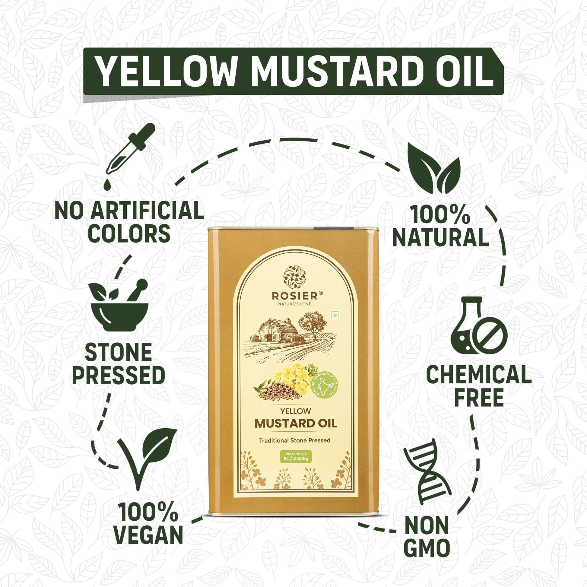 Rosier Foods Stone Pressed Yellow Mustard Oil 5 Ltr 5 L (Tin Pack)