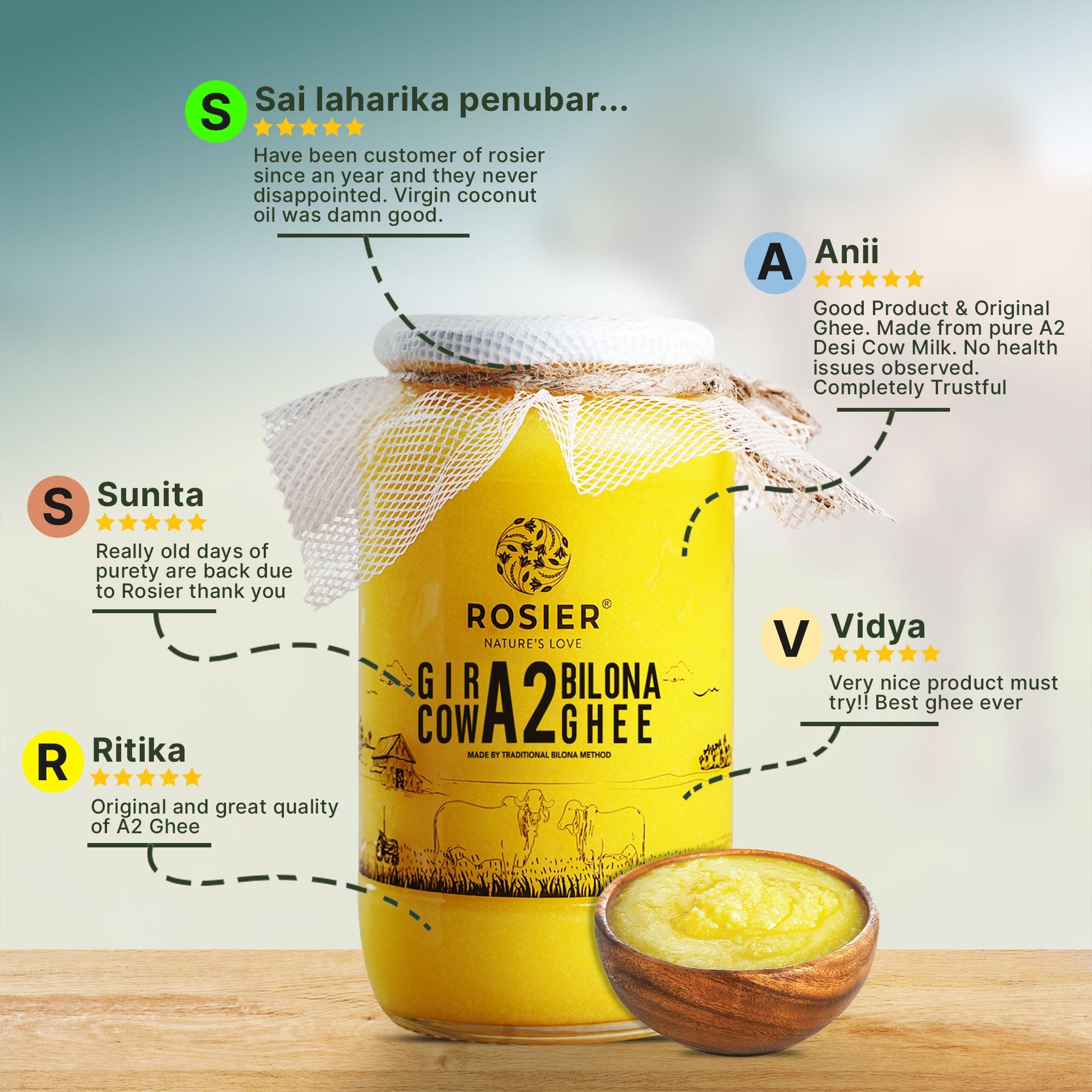 Rosier Foods Gir Cow A2 ghee - Made From Curd (1 Ltr) 1 Ltr