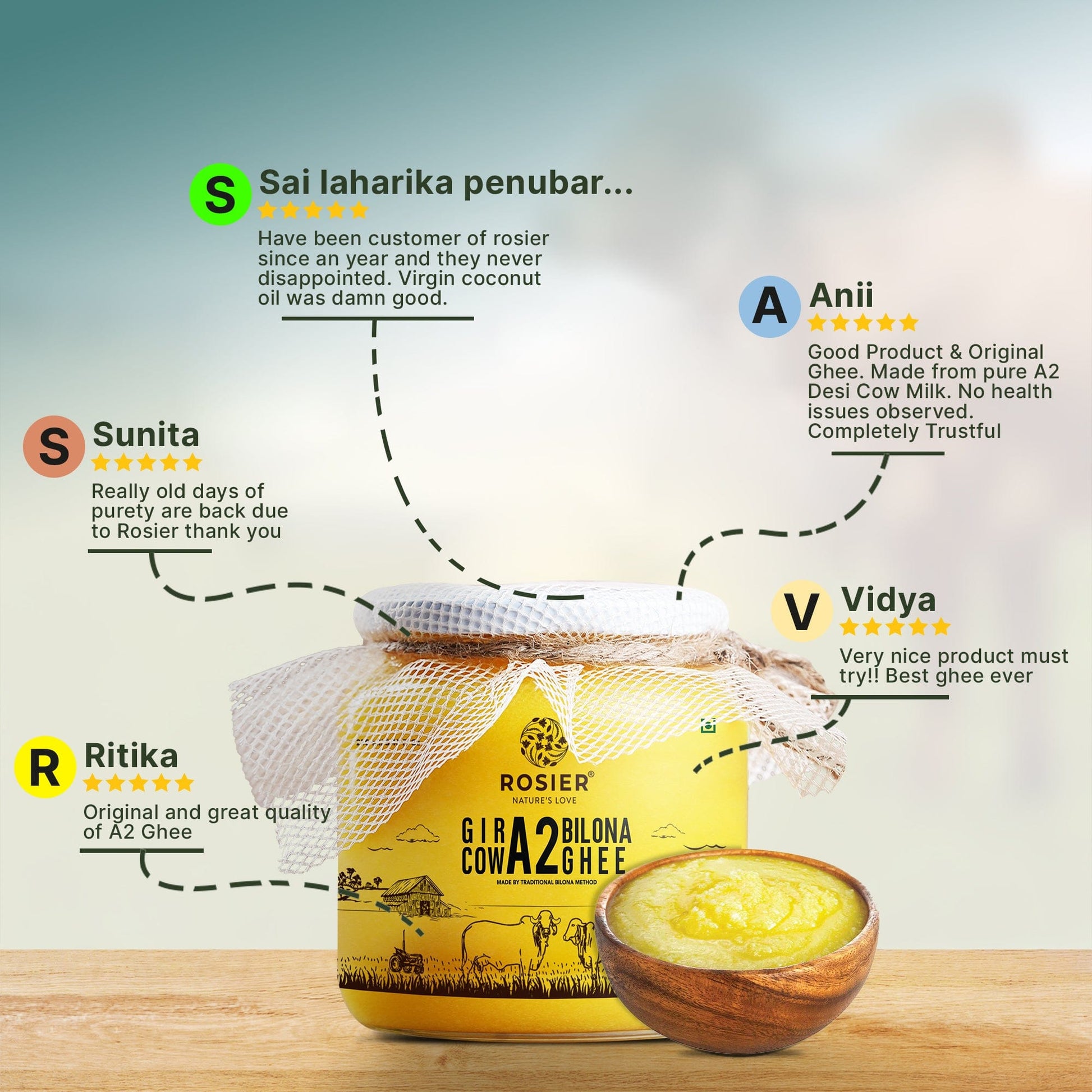 Rosier Foods Gir Cow A2 ghee - Made From Curd (250 ML) 250 ML