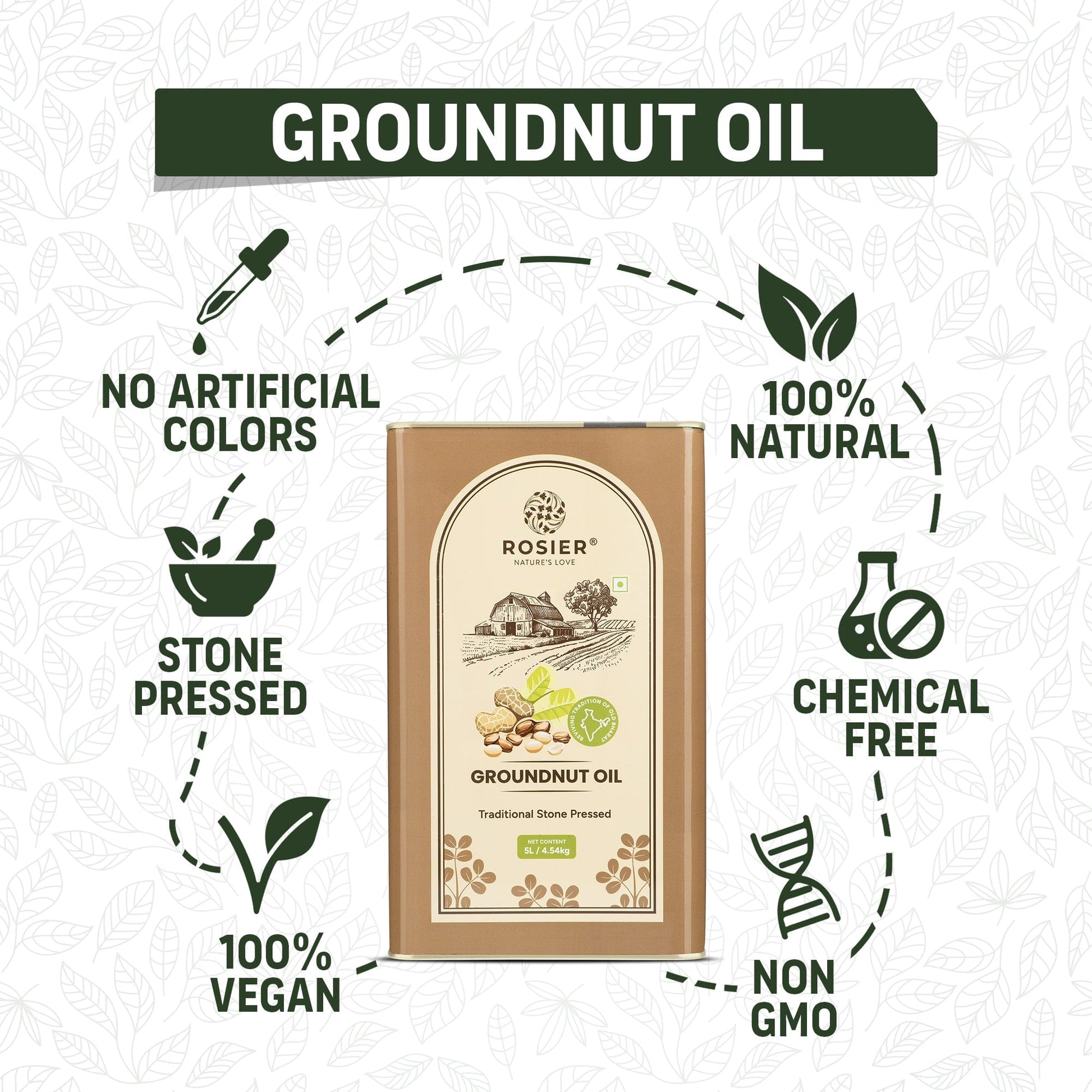 Rosier Foods Stone Pressed Groundnut Oil 5 Ltr 5 L (Tin Pack)