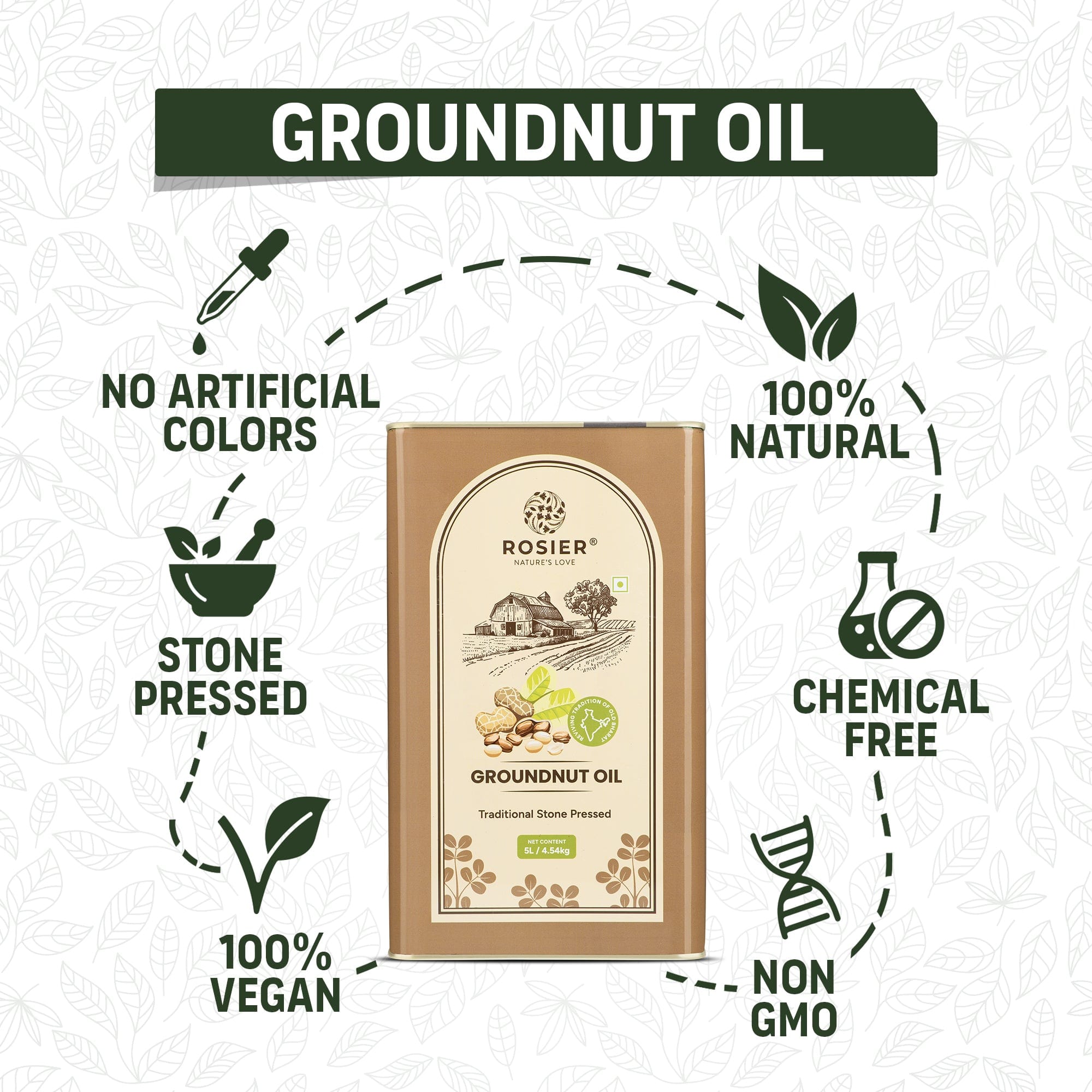 Rosier Foods Stone Pressed Groundnut Oil 5 Ltr 5 L (Tin Pack)