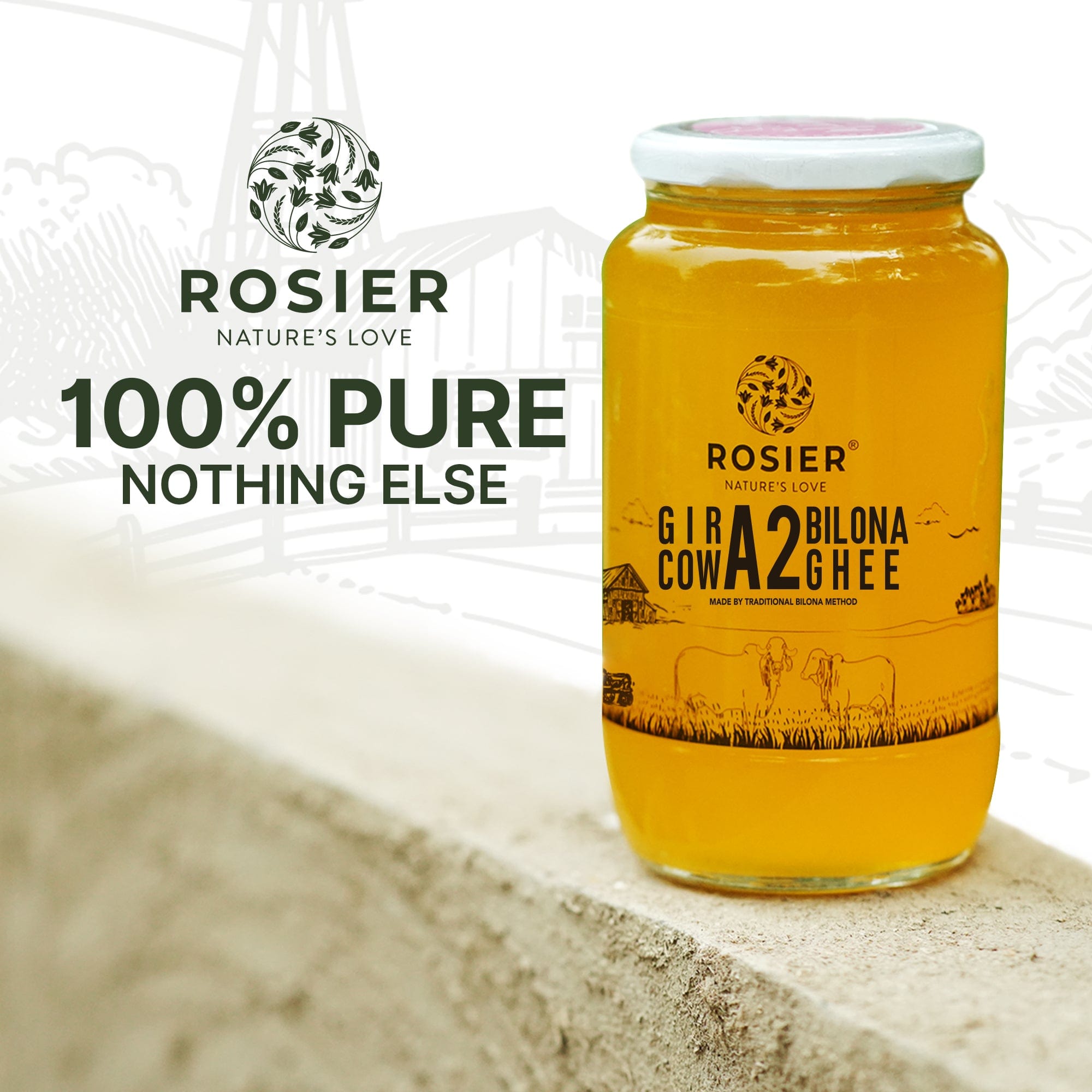 Rosier Foods Gir Cow A2 ghee - Made From Curd (1 Ltr) 1 Ltr
