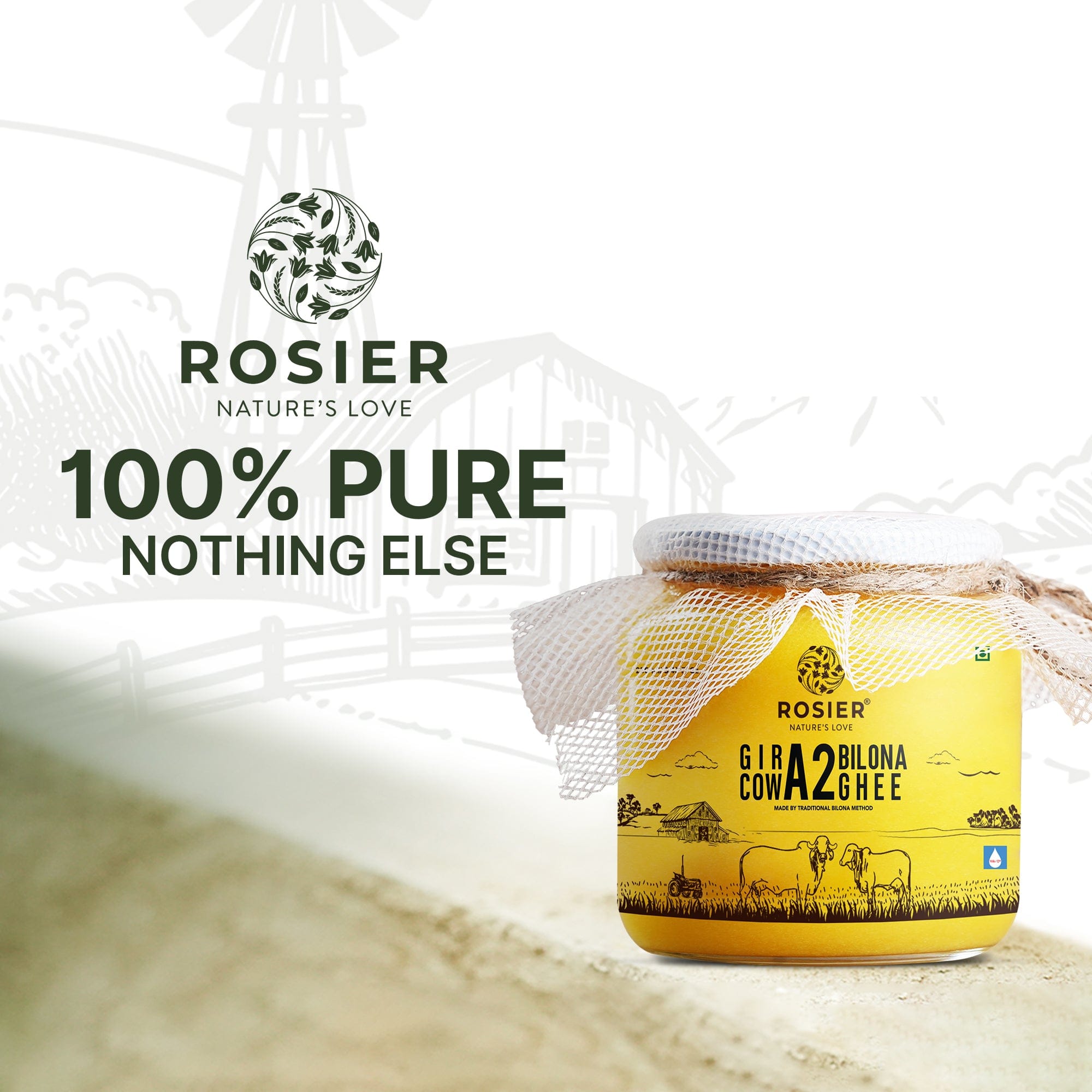 Rosier Foods Gir Cow A2 ghee - Made From Curd (250 ML) 250 ML